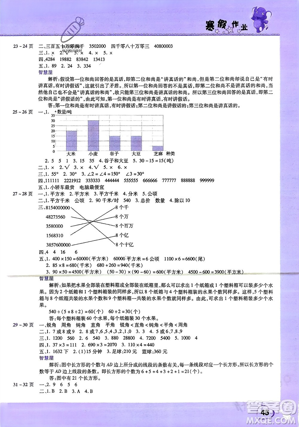 中原農(nóng)民出版社2024假期園地小學(xué)數(shù)學(xué)寒假作業(yè)四年級(jí)人教版參考答案