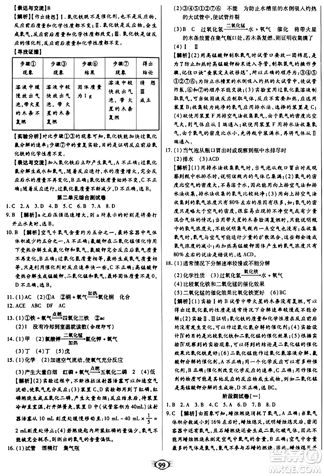 天津科學(xué)技術(shù)出版社2023年秋培優(yōu)奪冠金卷九年級(jí)化學(xué)上冊(cè)人教版答案