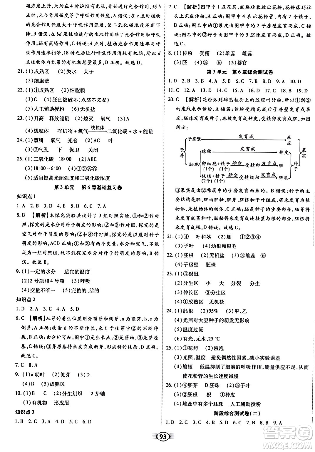 天津科學技術出版社2023年秋培優(yōu)奪冠金卷七年級生物上冊人教版答案