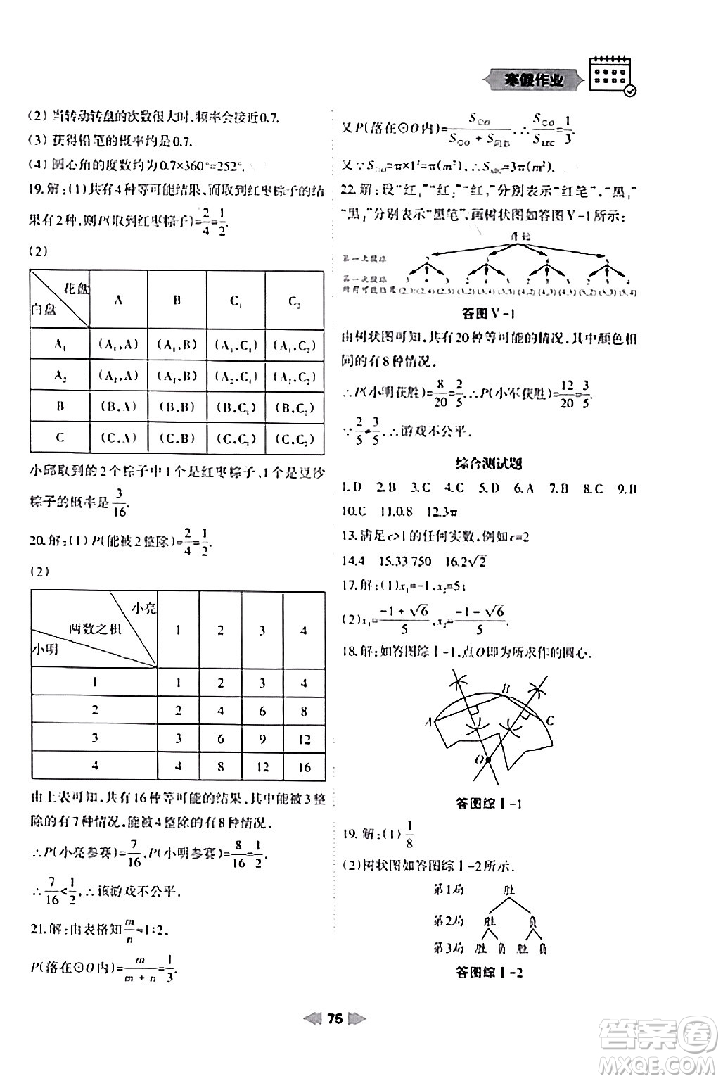 蘭州大學出版社2024寒假作業(yè)九年級數(shù)學人教版答案