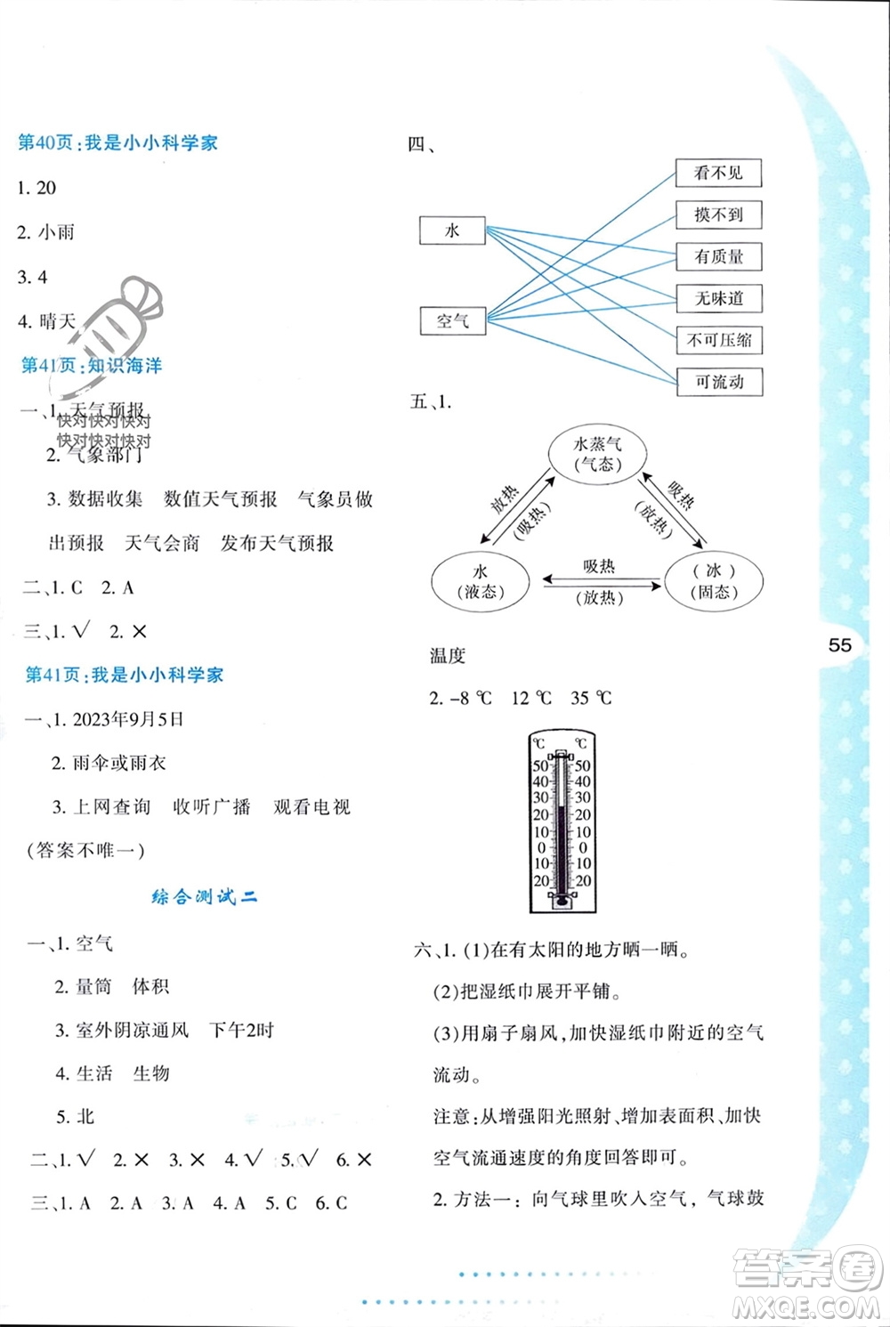 陜西人民教育出版社2024寒假作業(yè)與生活三年級科學教科版參考答案