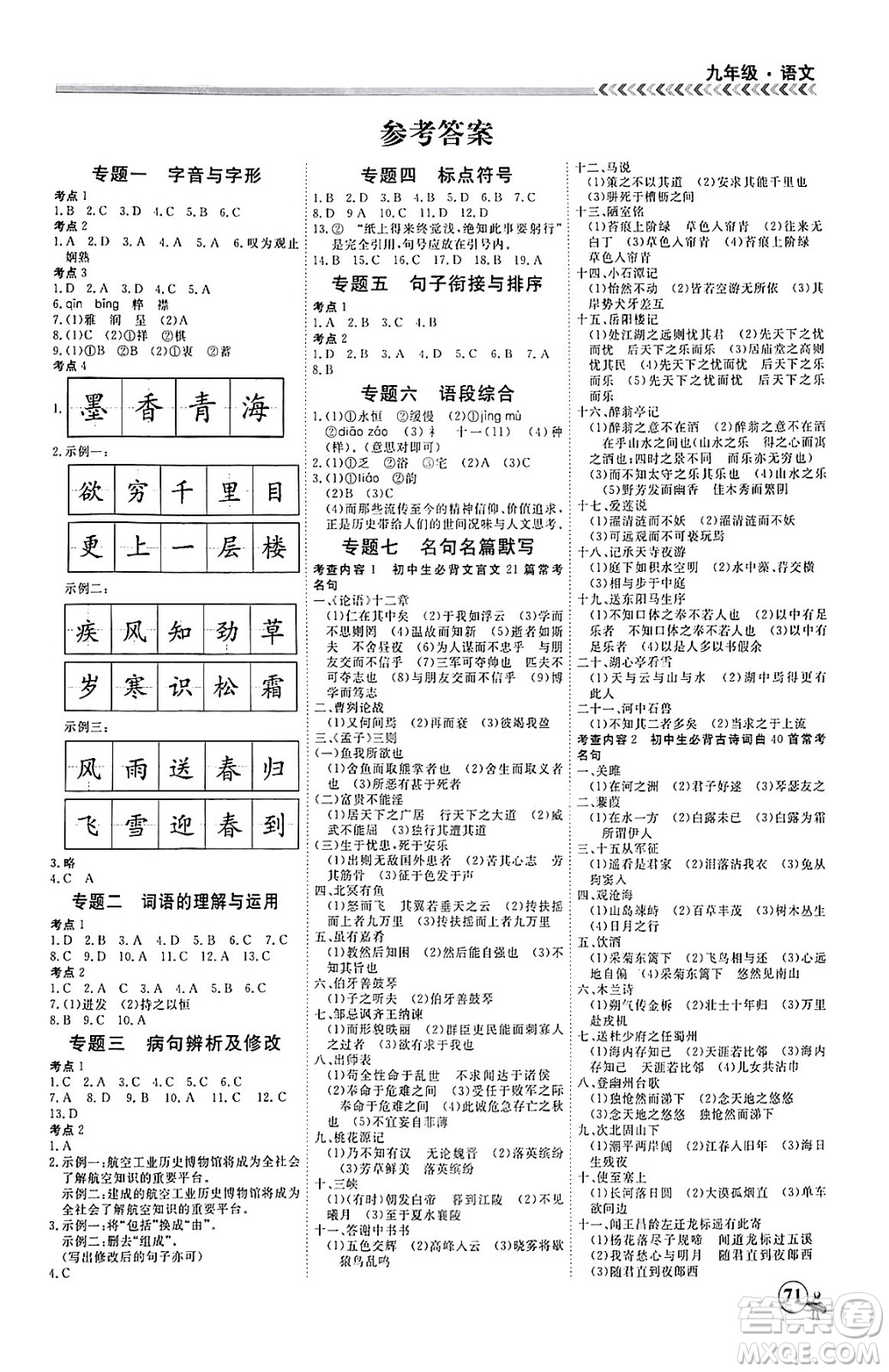 四川大學(xué)出版社2024假期沖冠學(xué)期系統(tǒng)總復(fù)習(xí)假期必備九年級(jí)語(yǔ)文通用版答案