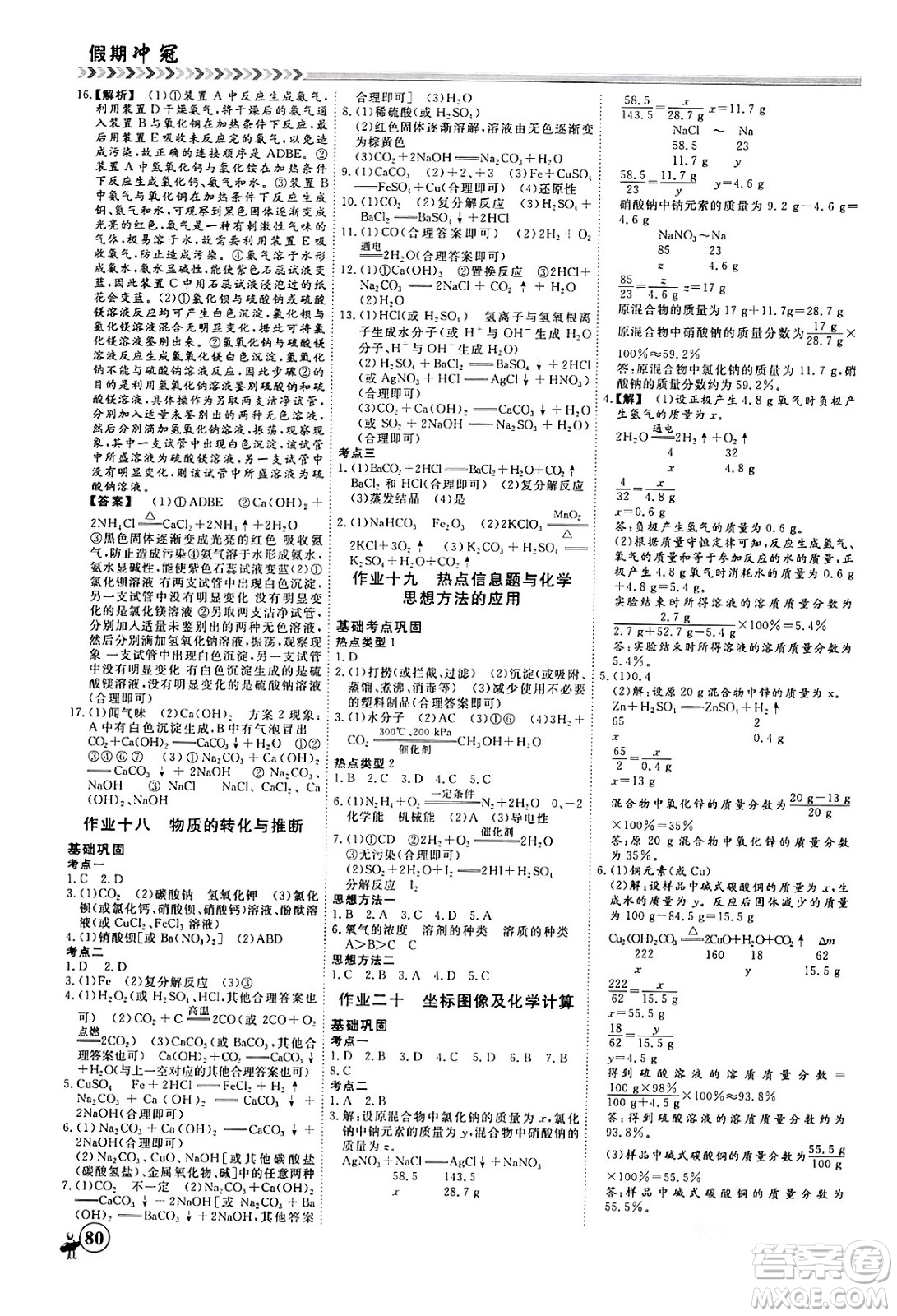 四川大學(xué)出版社2024假期沖冠學(xué)期系統(tǒng)總復(fù)習(xí)假期必備九年級化學(xué)通用版答案