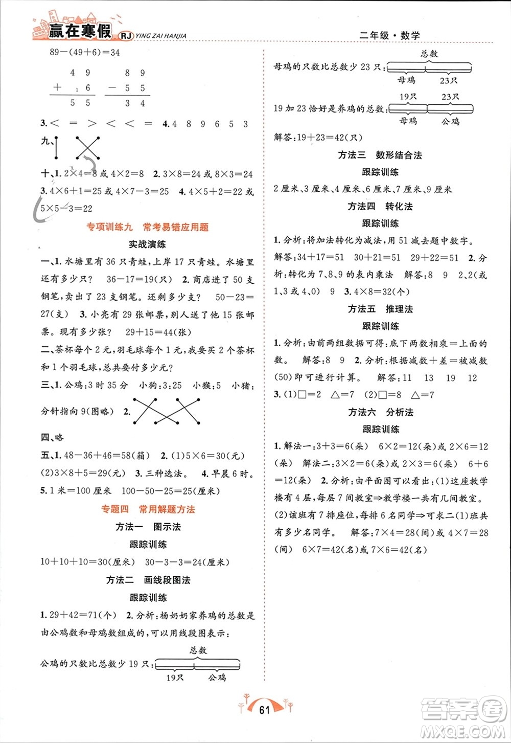 合肥工業(yè)大學(xué)出版社2024贏在寒假期末闖關(guān)二年級數(shù)學(xué)人教版參考答案