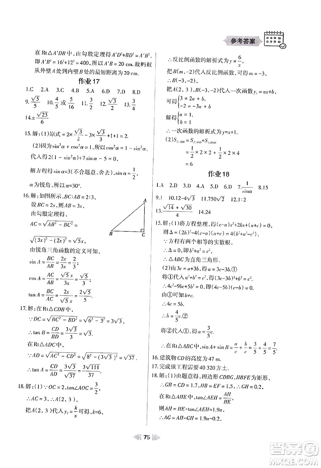 蘭州大學(xué)出版社2024寒假作業(yè)九年級數(shù)學(xué)華東師大版答案