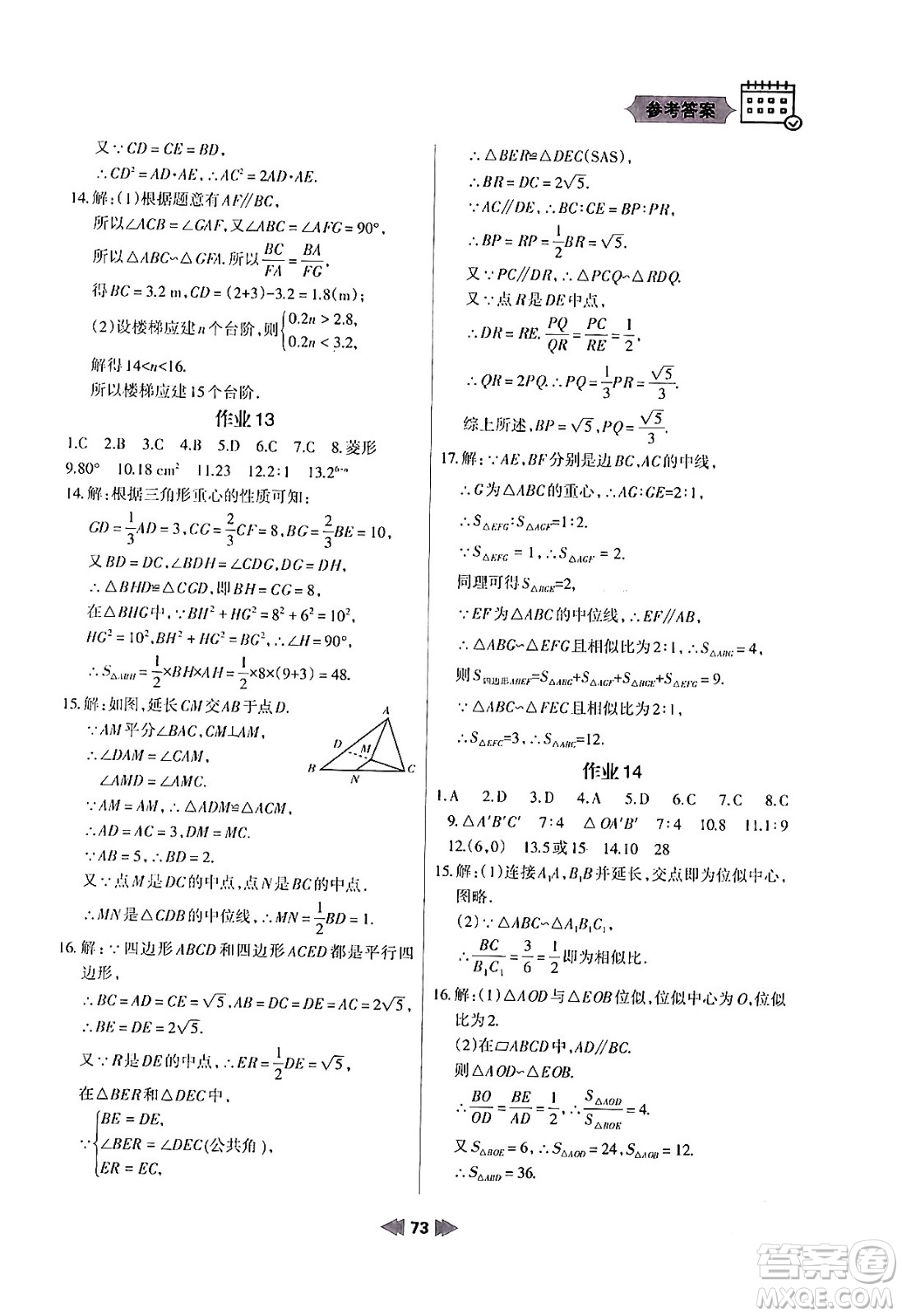 蘭州大學(xué)出版社2024寒假作業(yè)九年級數(shù)學(xué)華東師大版答案