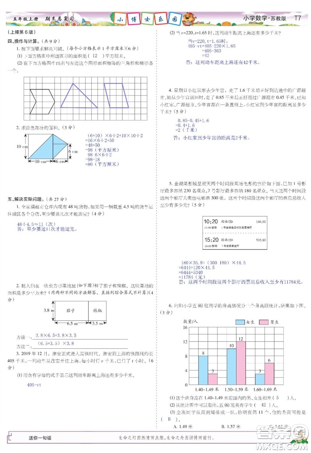 2023年秋少年智力開發(fā)報五年級數(shù)學上冊蘇教版期末總復(fù)習合刊參考答案