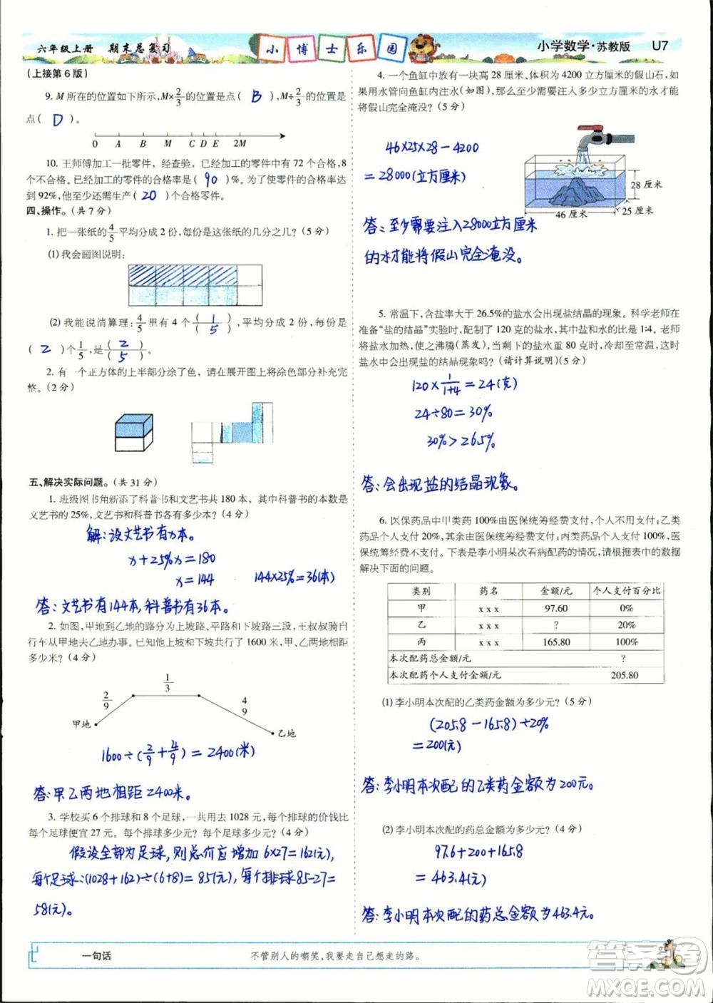 2023年秋少年智力開發(fā)報六年級數(shù)學上冊蘇教版期末總復習合刊參考答案