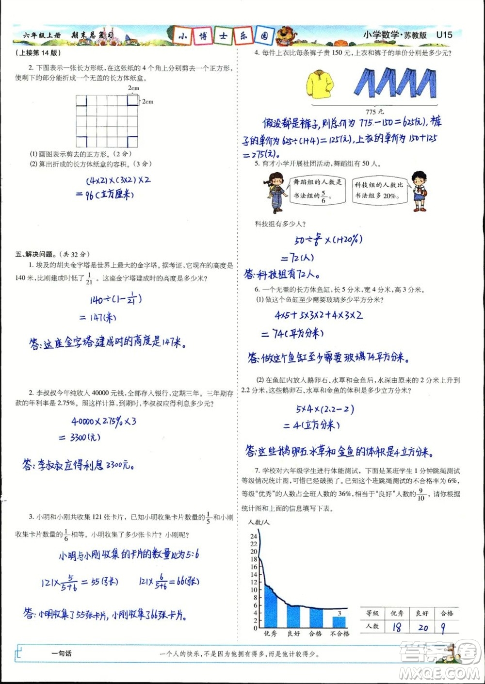 2023年秋少年智力開發(fā)報六年級數(shù)學上冊蘇教版期末總復習合刊參考答案