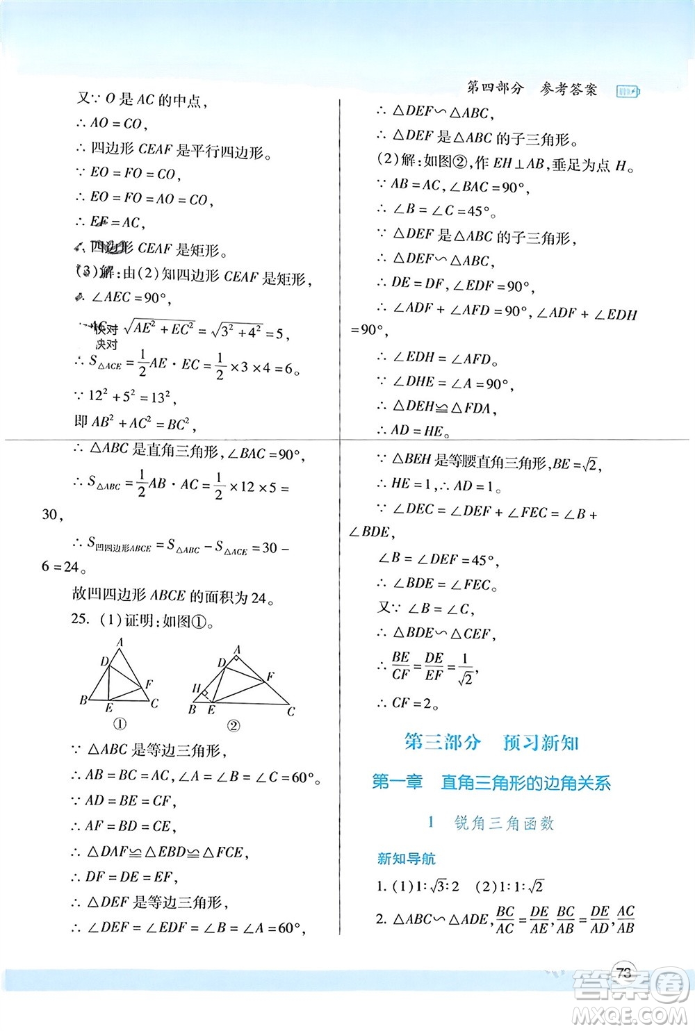 陜西師范大學(xué)出版總社有限公司2024寒假作業(yè)與生活九年級數(shù)學(xué)北師大版參考答案