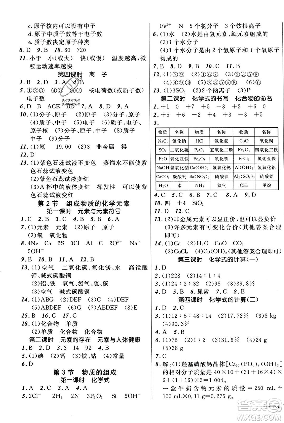 遼寧師范大學(xué)出版社2023年秋新課程新教材導(dǎo)航學(xué)化學(xué)九年級化學(xué)上冊上教版答案