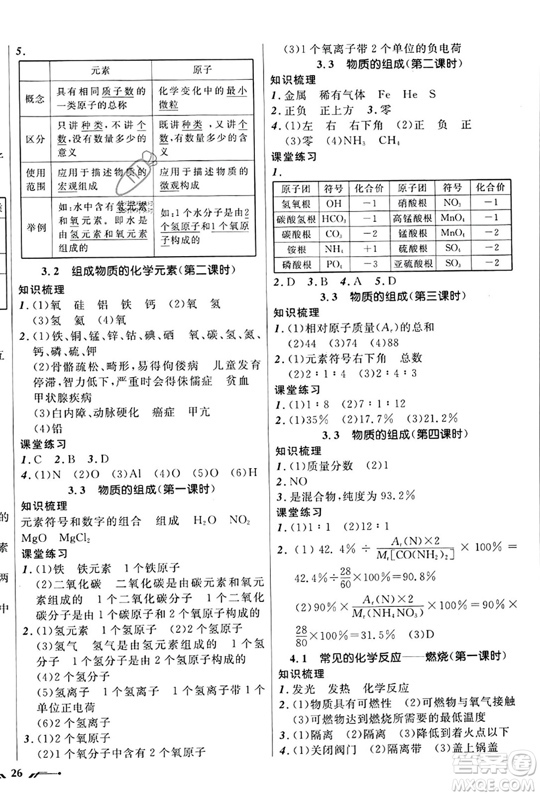 遼寧師范大學(xué)出版社2023年秋新課程新教材導(dǎo)航學(xué)化學(xué)九年級化學(xué)上冊上教版答案