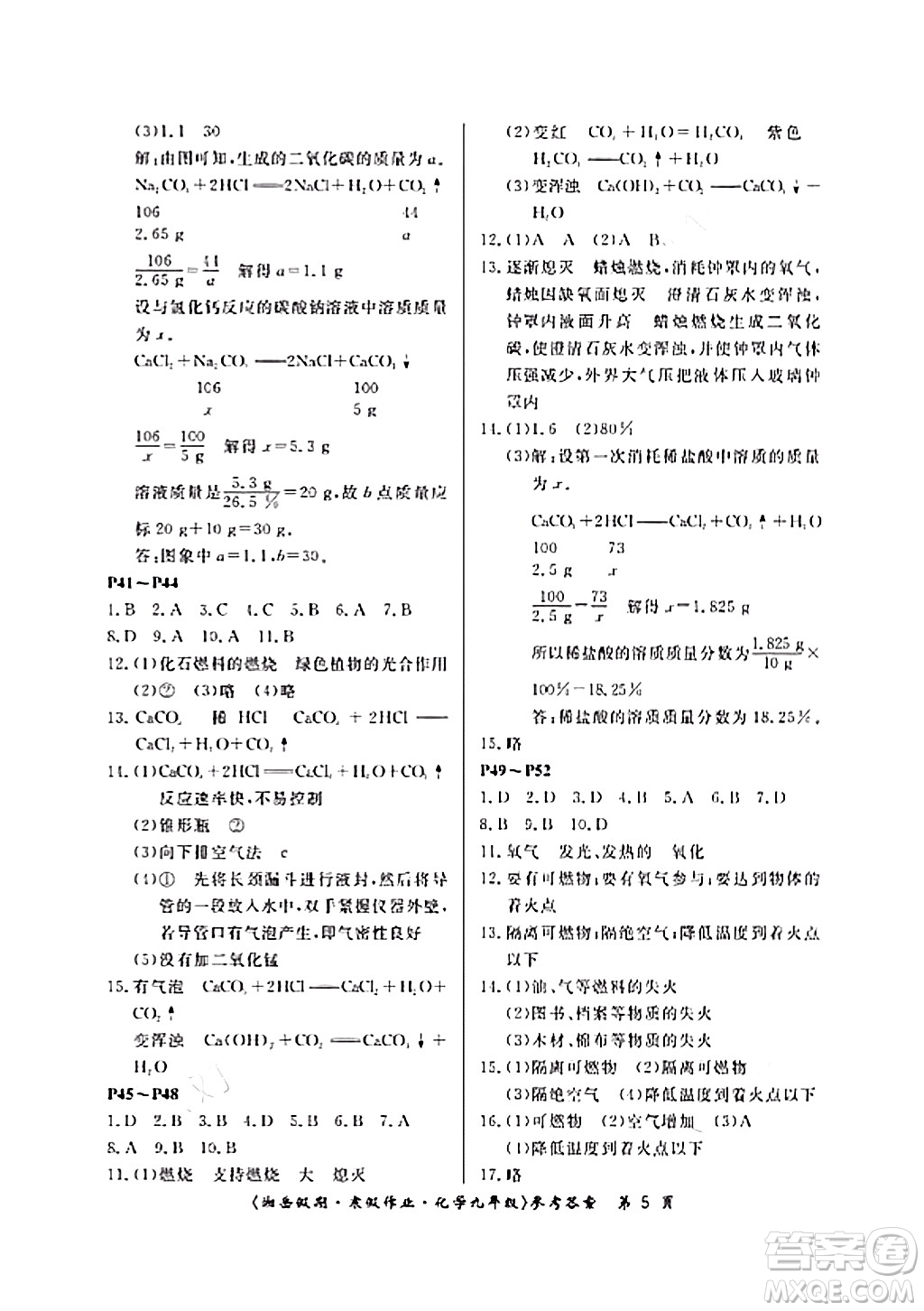 湖南大學(xué)出版社2024北京央教湘岳假期寒假作業(yè)九年級(jí)化學(xué)人教版答案