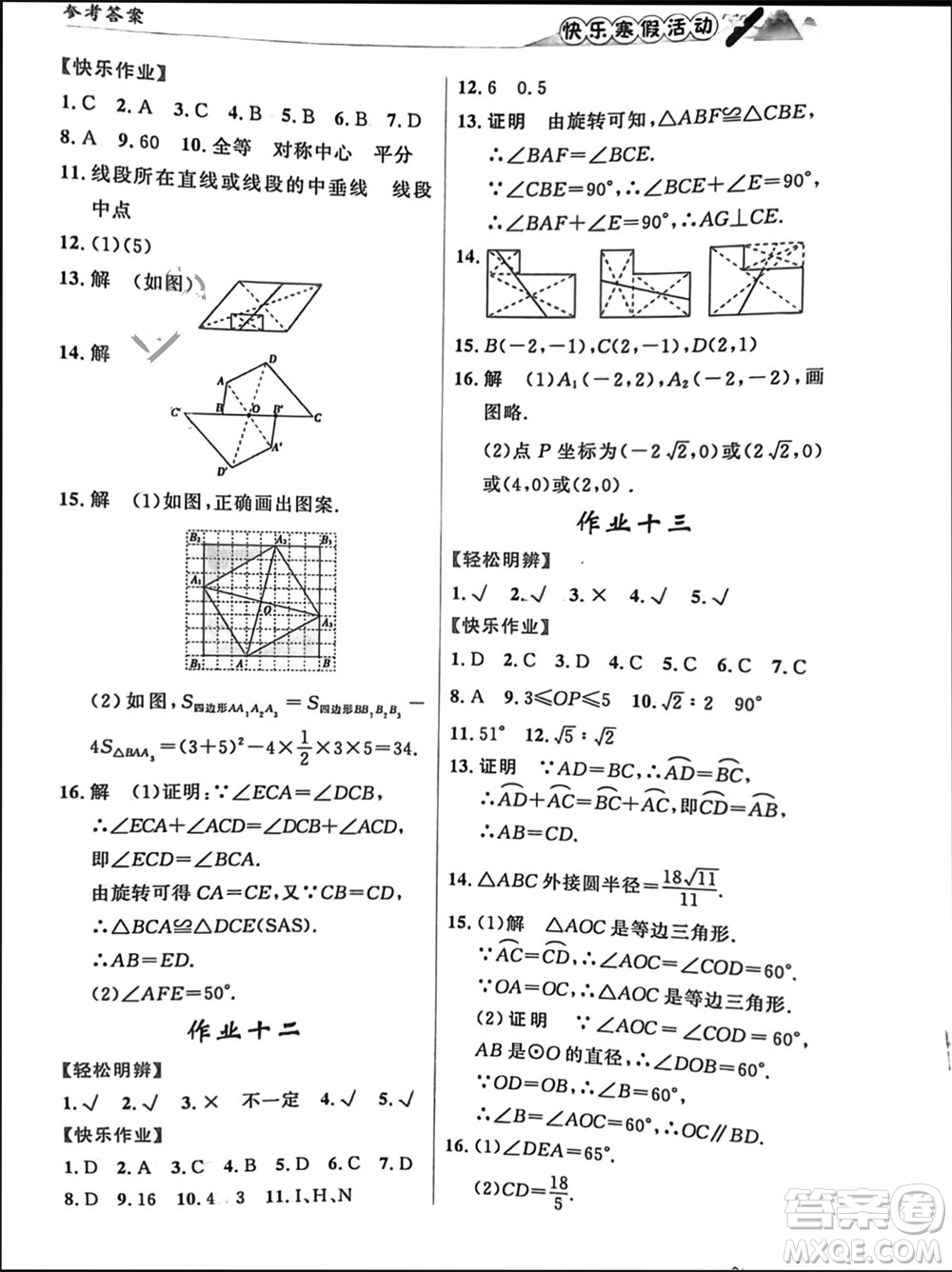 內(nèi)蒙古人民出版社2024快樂(lè)寒假活動(dòng)九年級(jí)數(shù)學(xué)通用版參考答案