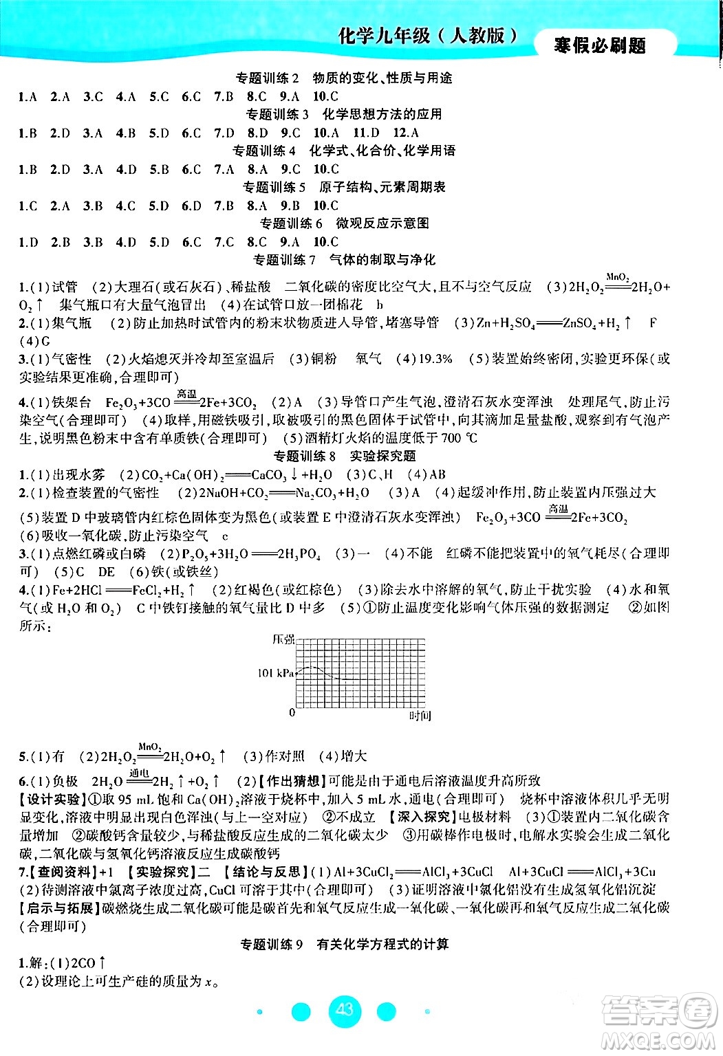 安徽大學(xué)出版社2024假期總動(dòng)員寒假必刷題九年級(jí)化學(xué)人教版答案