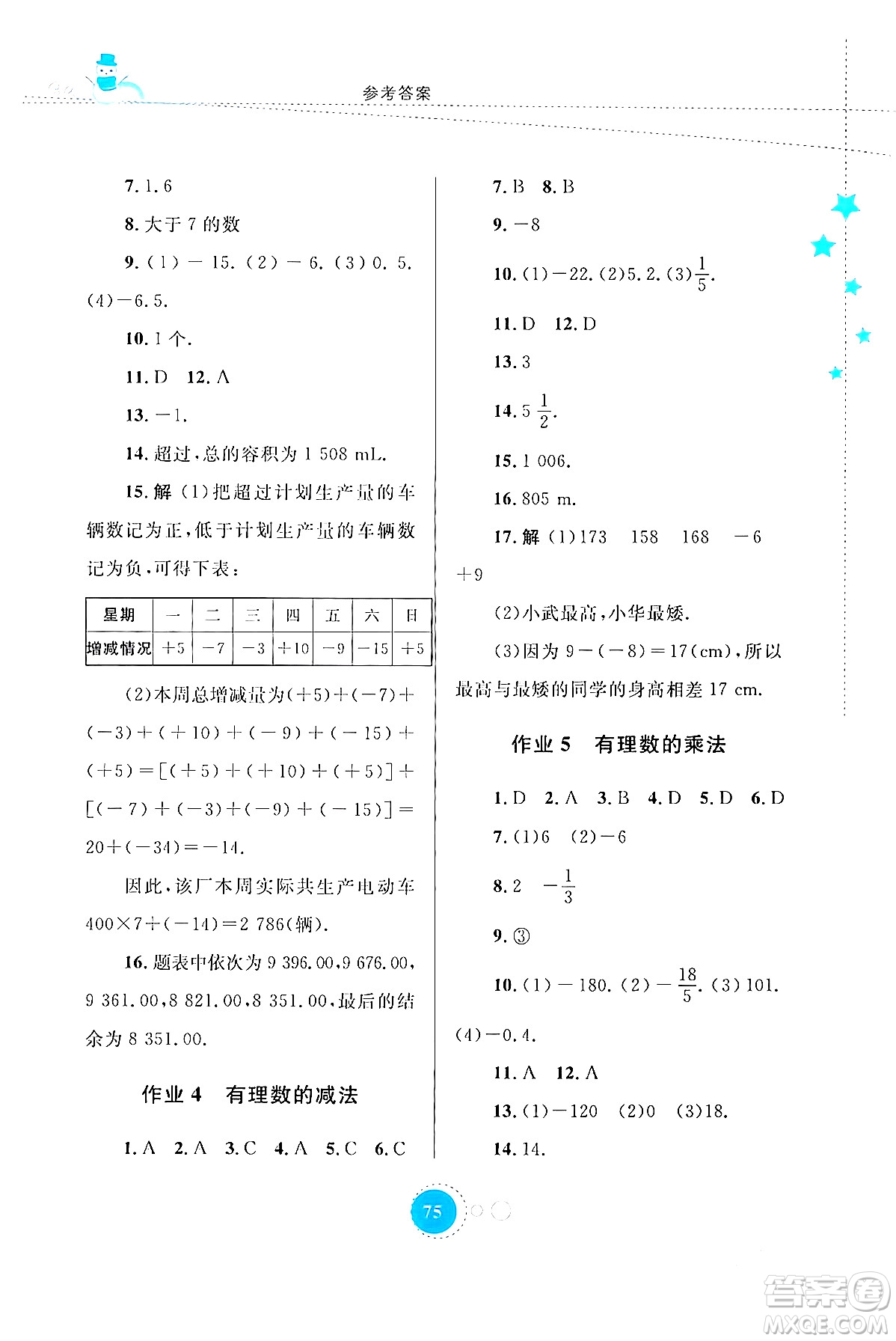 內(nèi)蒙古教育出版社2024寒假作業(yè)七年級(jí)數(shù)學(xué)通用版答案