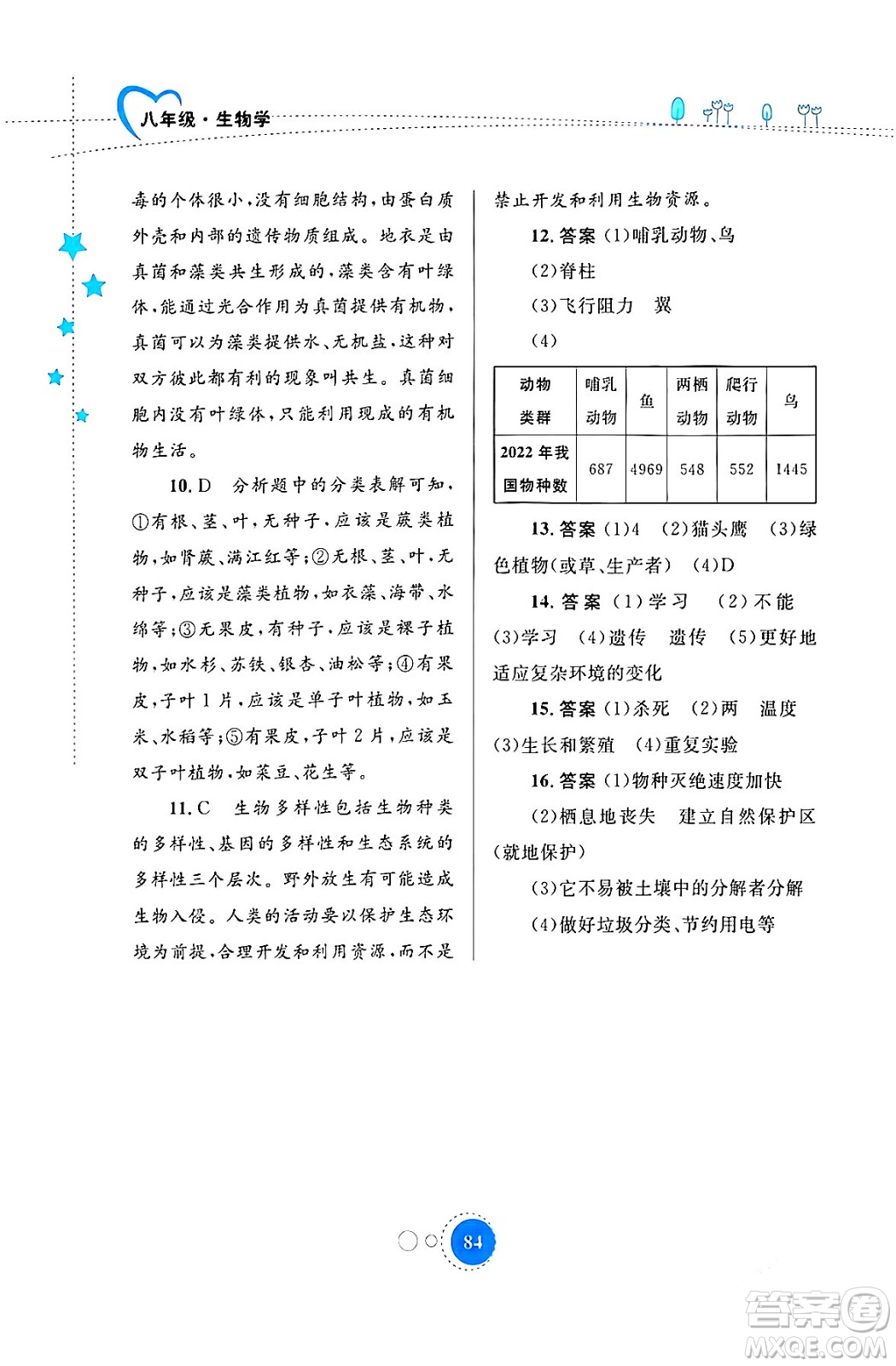 內(nèi)蒙古教育出版社2024寒假作業(yè)八年級(jí)生物通用版答案