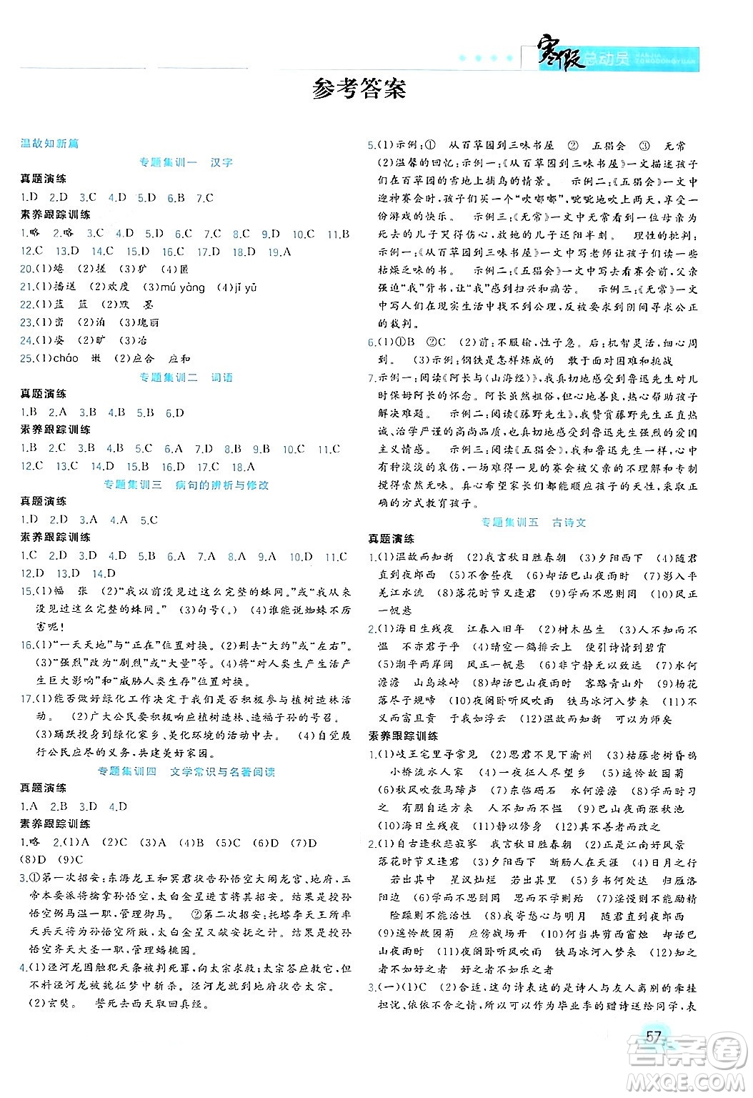 合肥工業(yè)大學(xué)出版社2024寒假總動(dòng)員七年級(jí)語(yǔ)文人教版答案