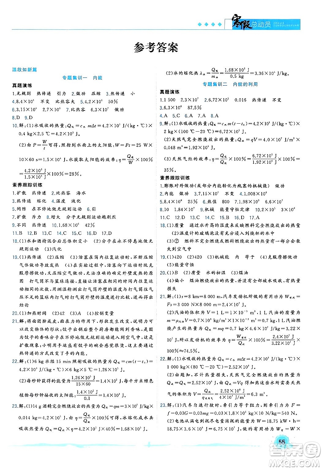 合肥工業(yè)大學(xué)出版社2024寒假總動員九年級物理人教版答案