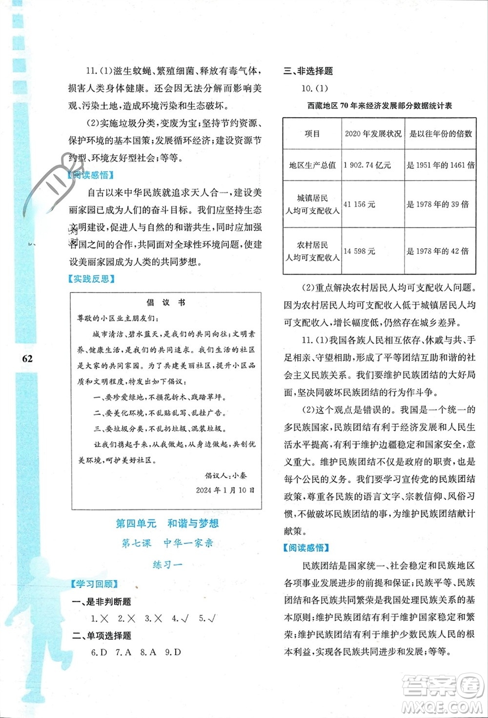 陜西人民教育出版社2024陜教出品寒假作業(yè)與生活九年級(jí)道德與法治通用版參考答案