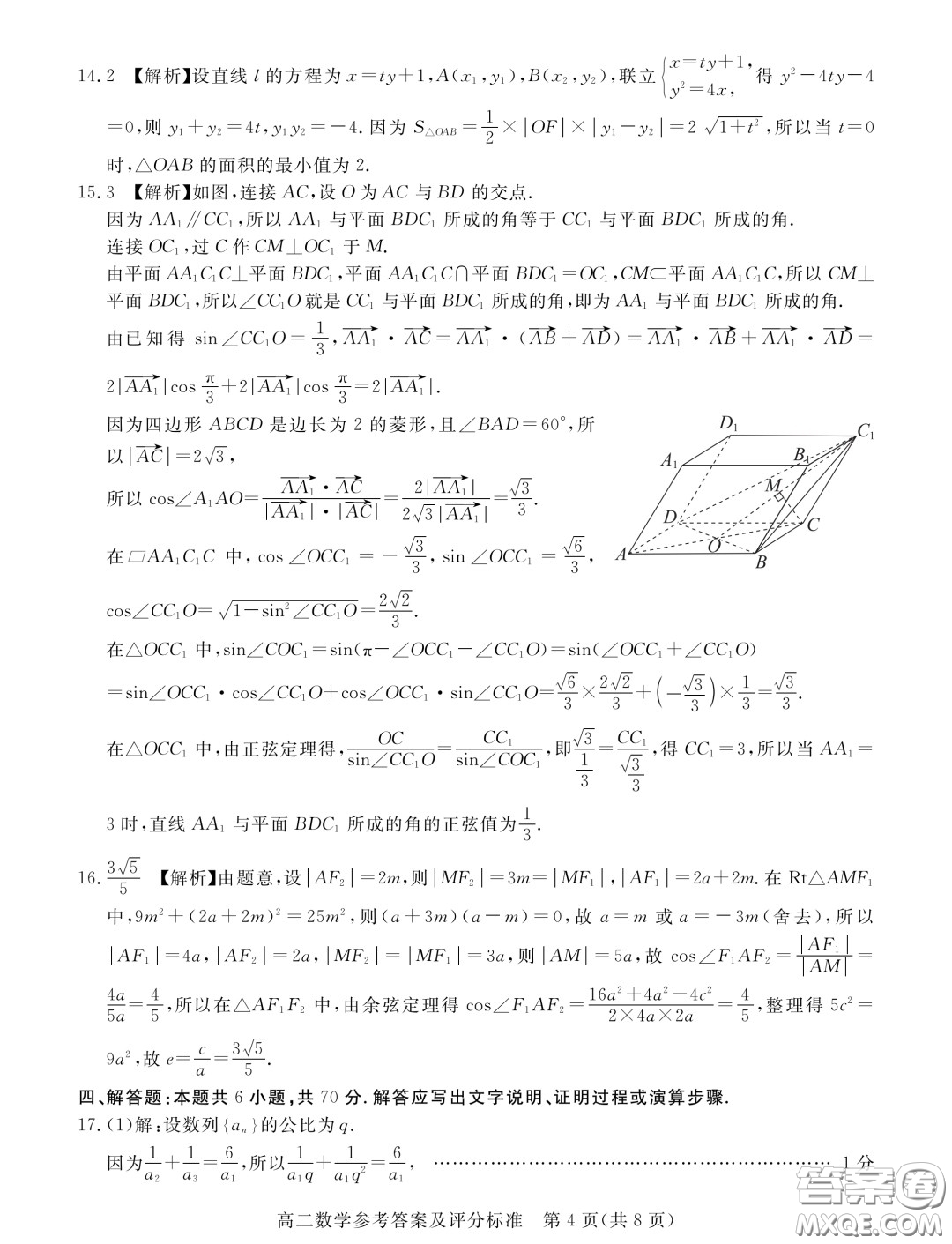 廣東湛江2023-2024學(xué)年高二上學(xué)期期末調(diào)研考試數(shù)學(xué)試題答案