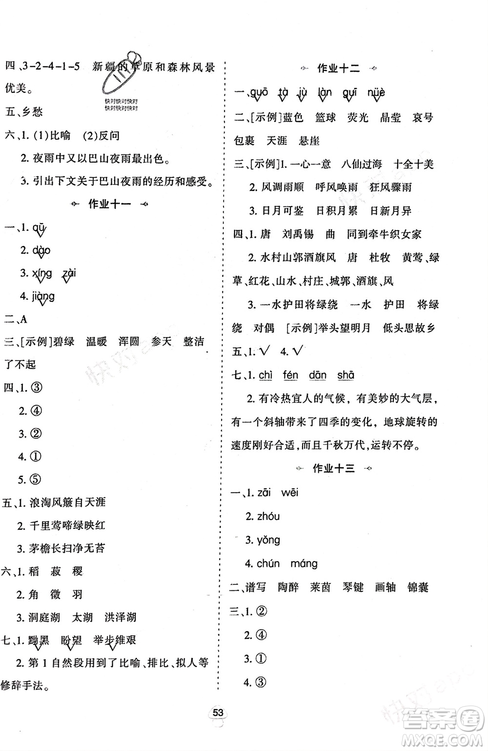 陜西人民教育出版社2024陜教出品寒假作業(yè)六年級(jí)語(yǔ)文通用版參考答案