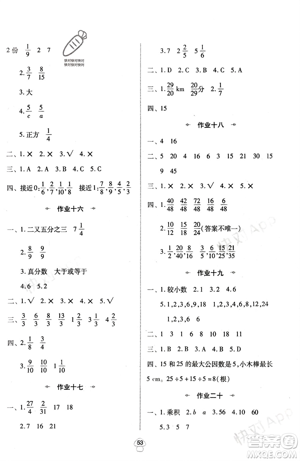 陜西人民教育出版社2024陜教出品寒假作業(yè)五年級數(shù)學(xué)北師大版參考答案