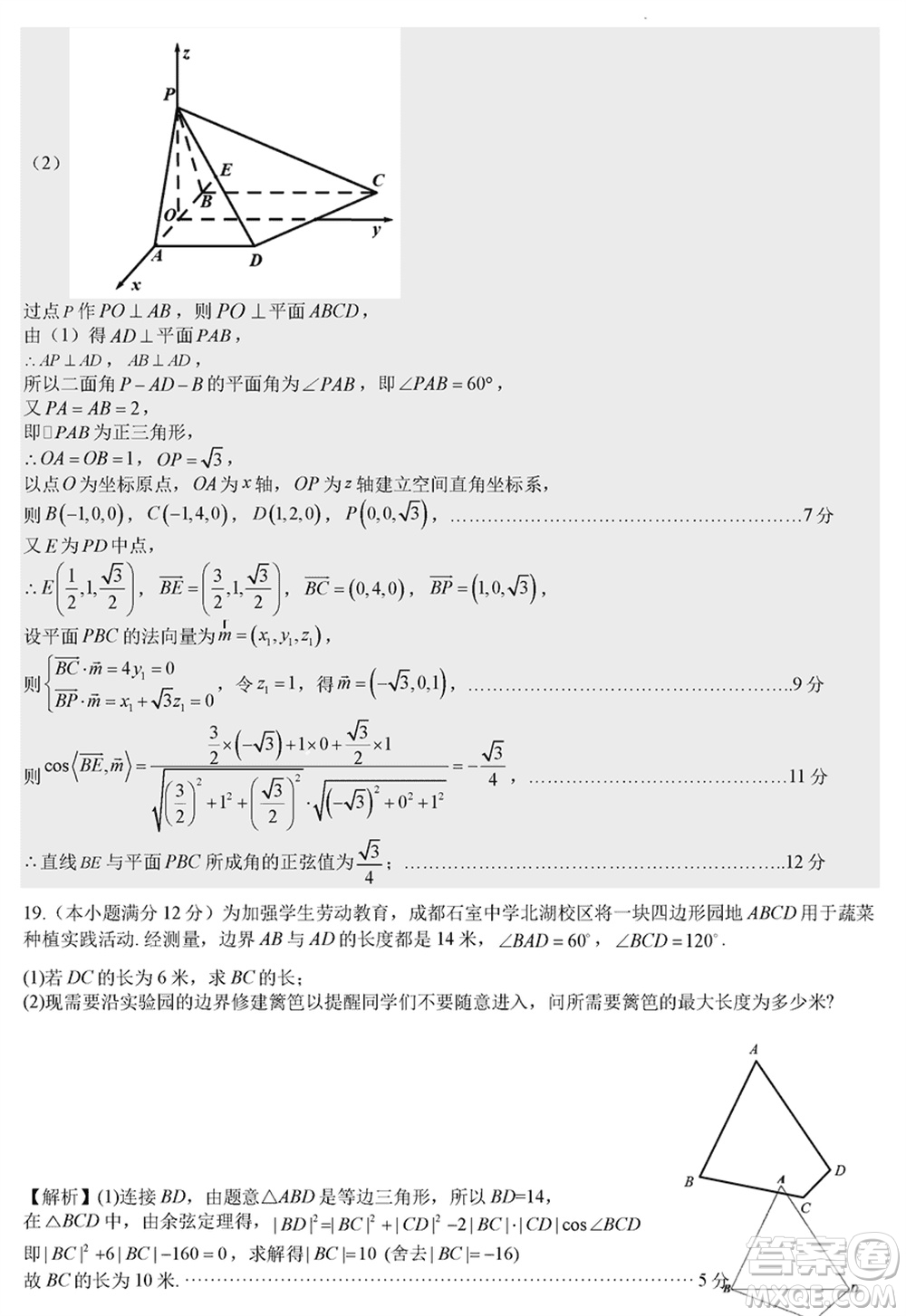 成都石室中學(xué)2023-2024學(xué)年高三上學(xué)期期末考試?yán)砜茢?shù)學(xué)參考答案