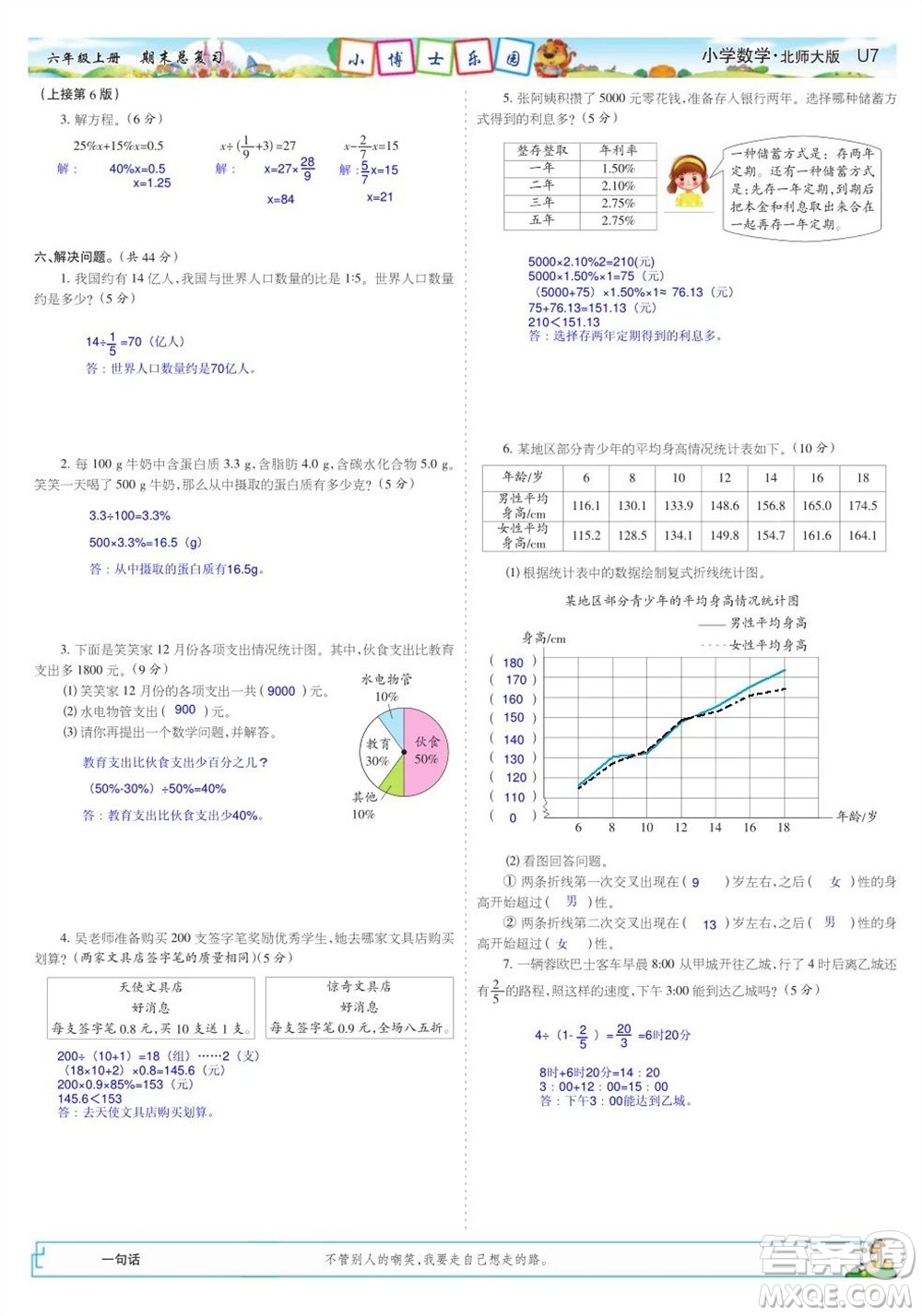 2023年秋少年智力開發(fā)報(bào)六年級(jí)數(shù)學(xué)上冊(cè)北師大版期末總復(fù)習(xí)合刊參考答案