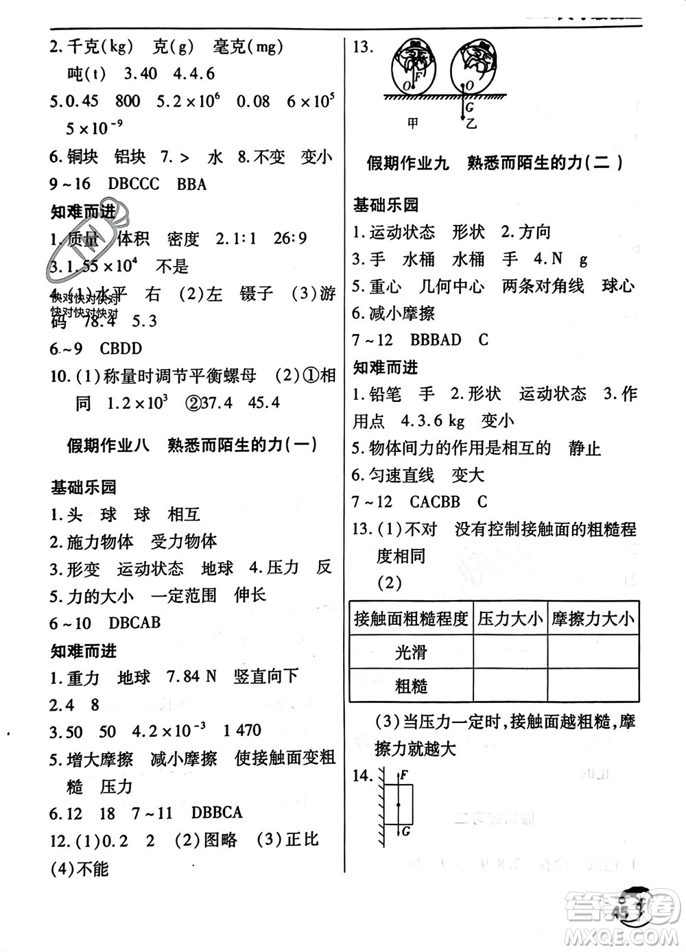 文心出版社2024寒假作業(yè)天天練八年級物理滬科版參考答案