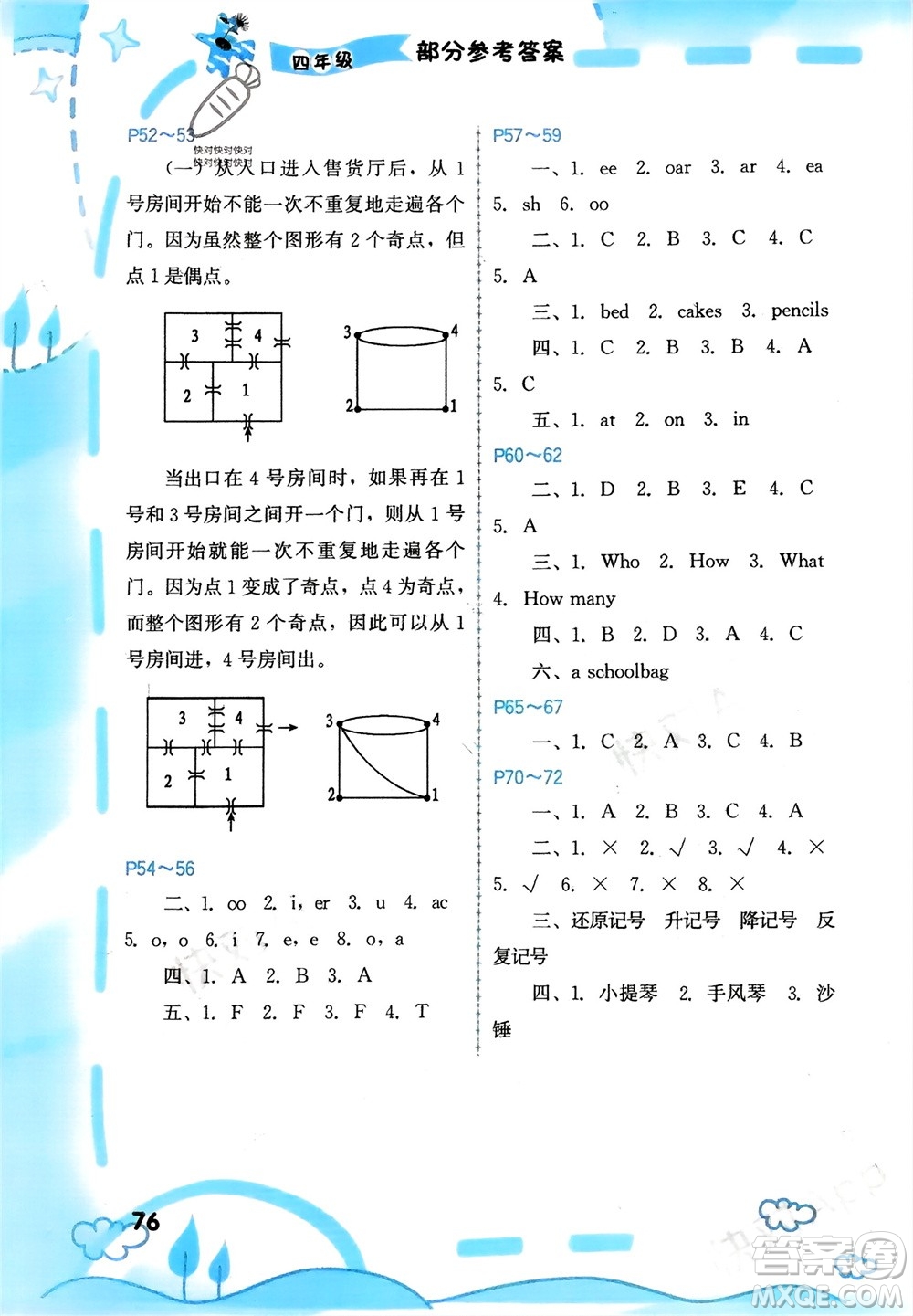 福建教育出版社2024寒假新啟航四年級(jí)全冊(cè)合訂本通用版參考答案