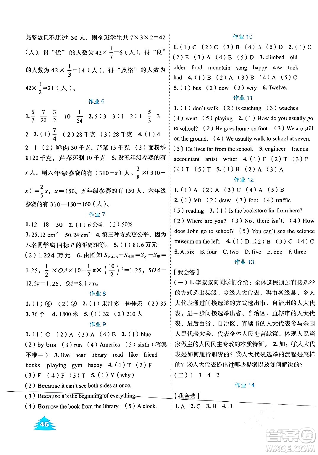 崇文書局2024七彩假日寒假作業(yè)六年級合訂本通用版答案