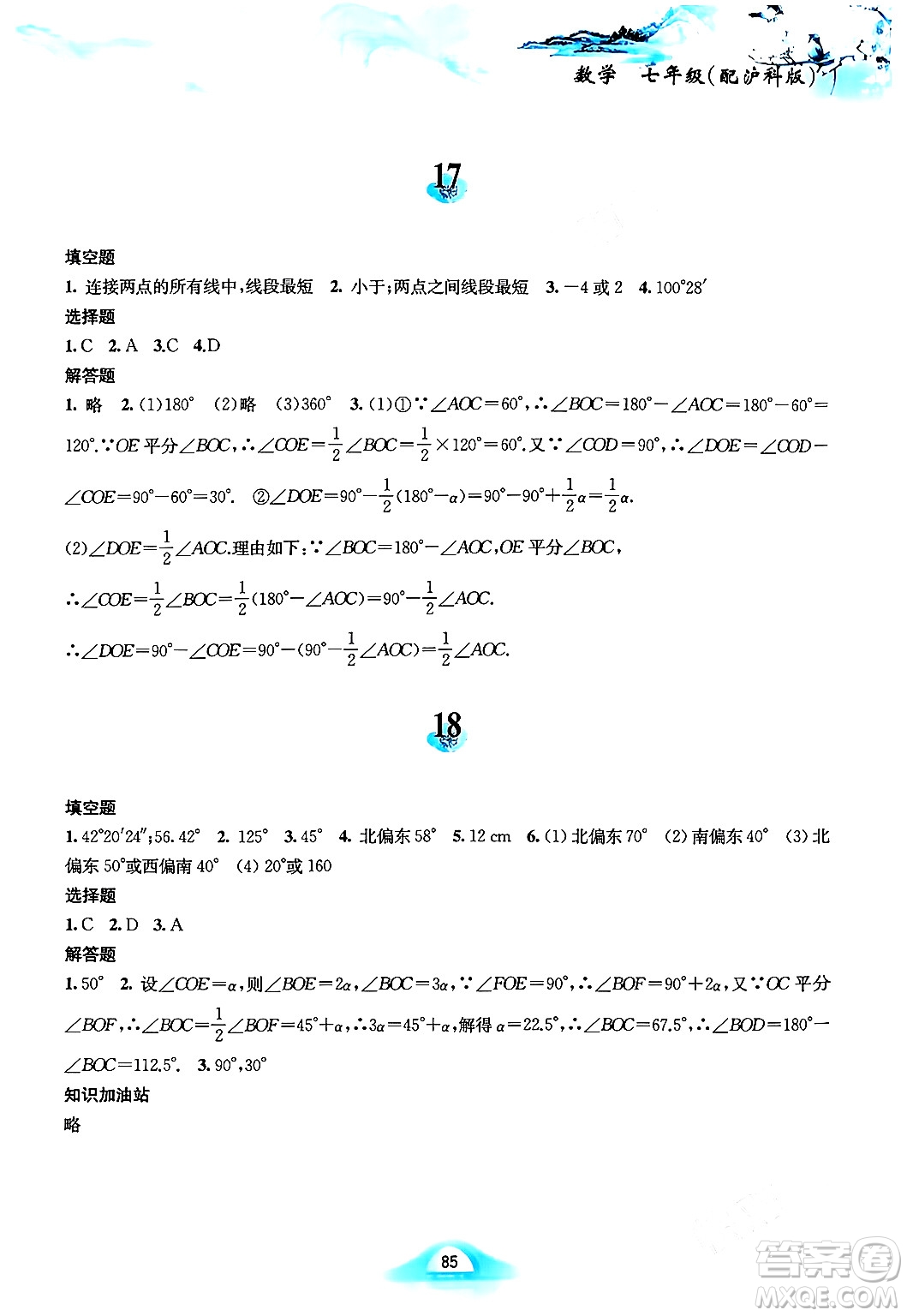 黃山書社2024寒假作業(yè)七年級(jí)數(shù)學(xué)滬科版答案