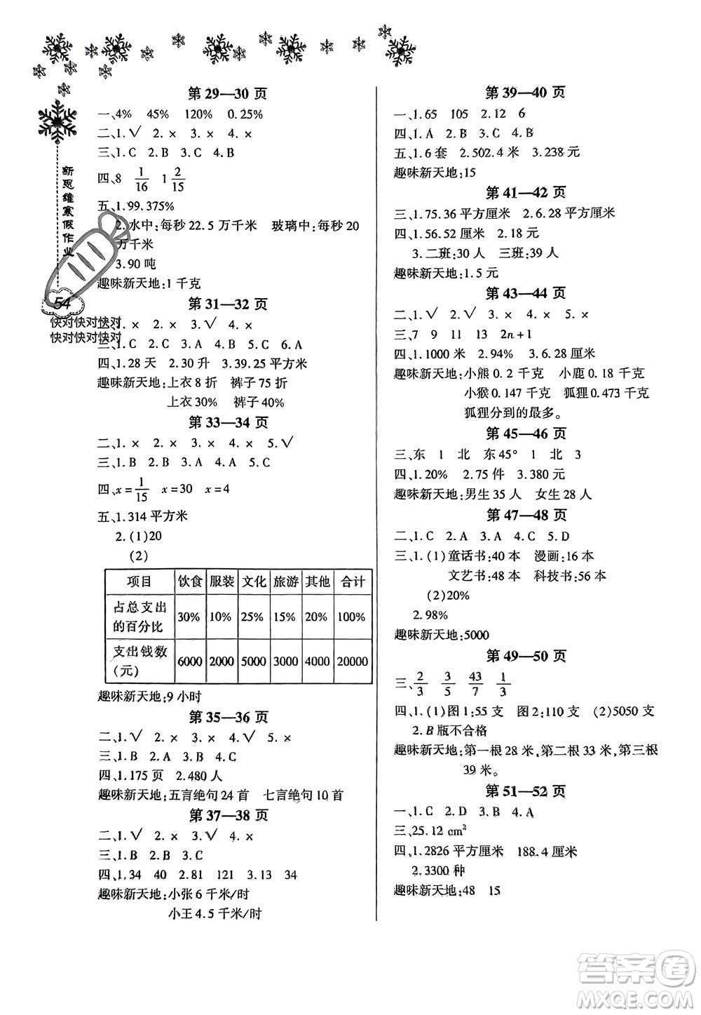 河南電子音像出版社2024新思維寒假作業(yè)小學數(shù)學六年級人教版參考答案