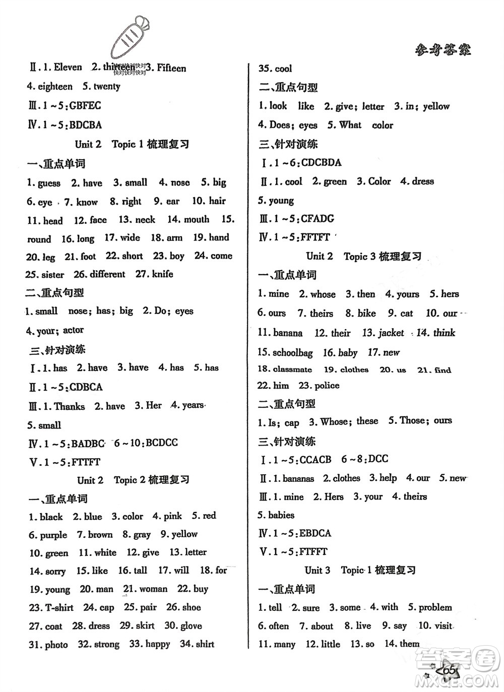 河北科學(xué)技術(shù)出版社2024輕松總復(fù)習(xí)假期作業(yè)輕松寒假七年級英語通用版參考答案