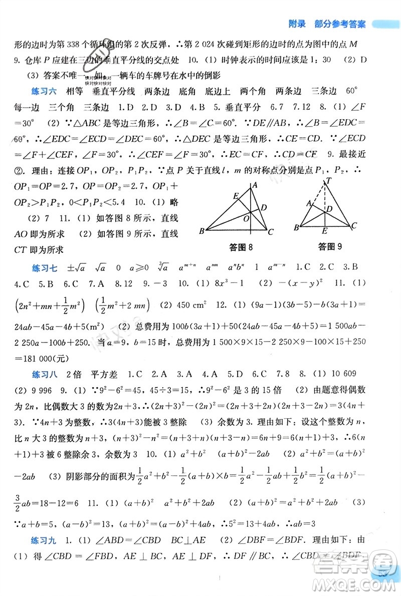 廣西教育出版社2024新課程寒假作業(yè)八年級數(shù)學(xué)通用版參考答案