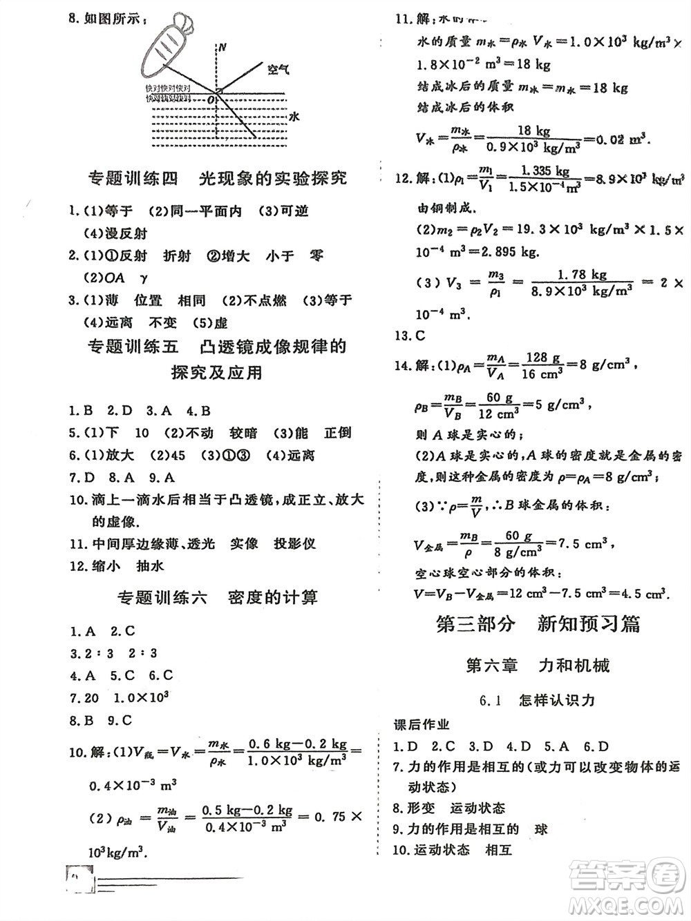 文心出版社2024假期超車道寒假作業(yè)八年級物理通用版參考答案