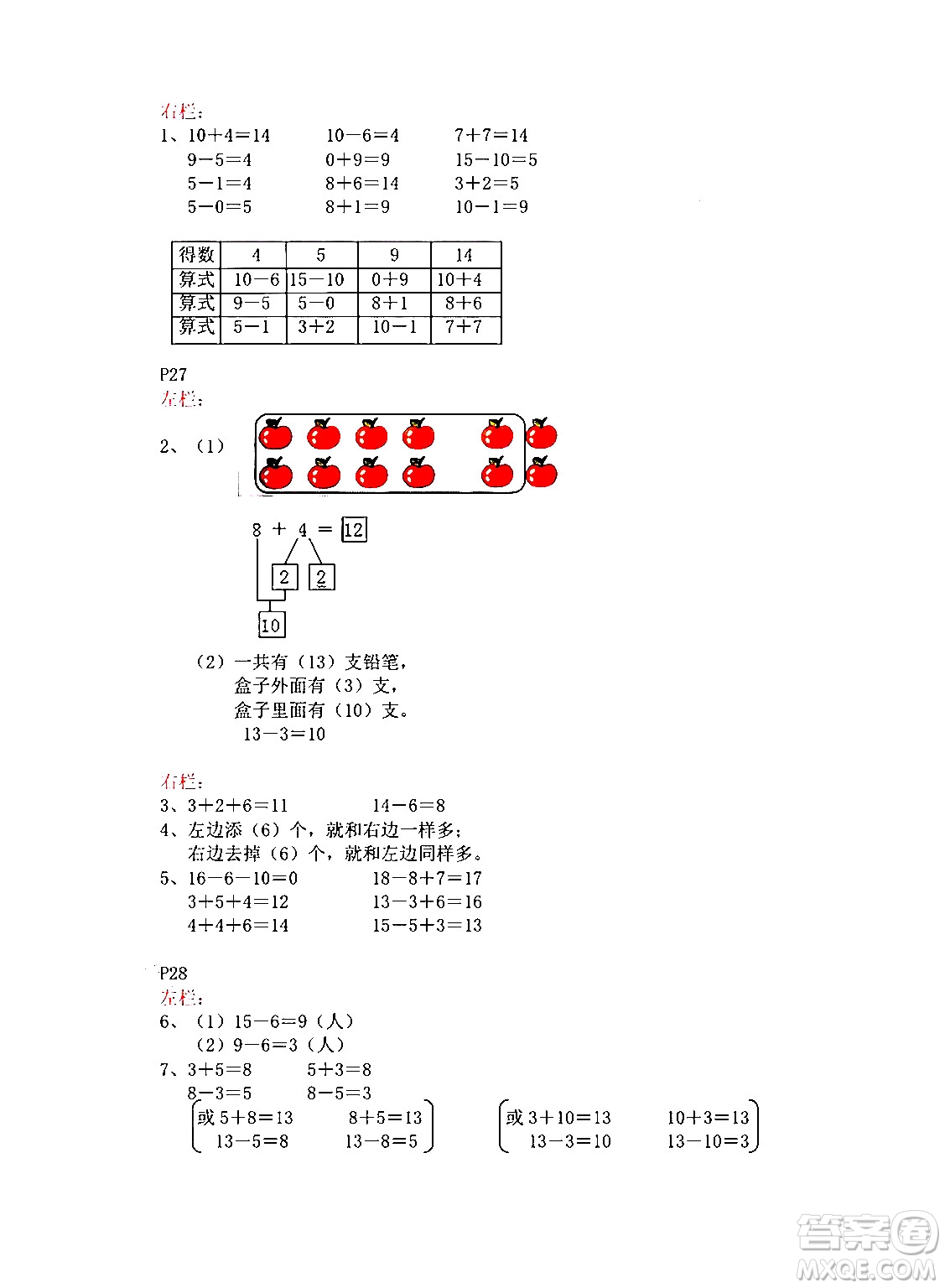 安徽少年兒童出版社2024寒假作業(yè)一年級(jí)數(shù)學(xué)蘇教版答案