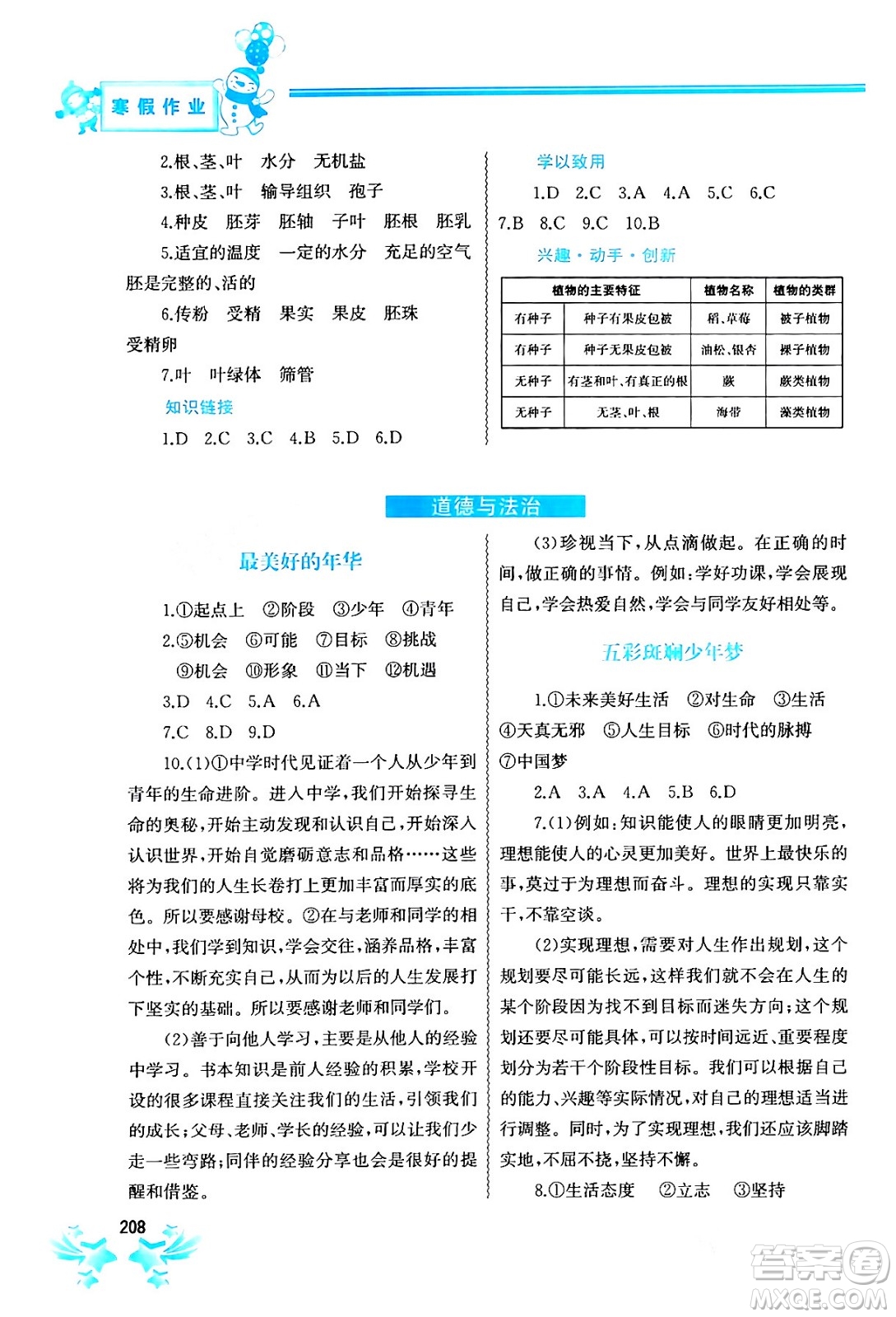 中國地圖出版社2024寒假作業(yè)七年級(jí)合訂本通用版答案