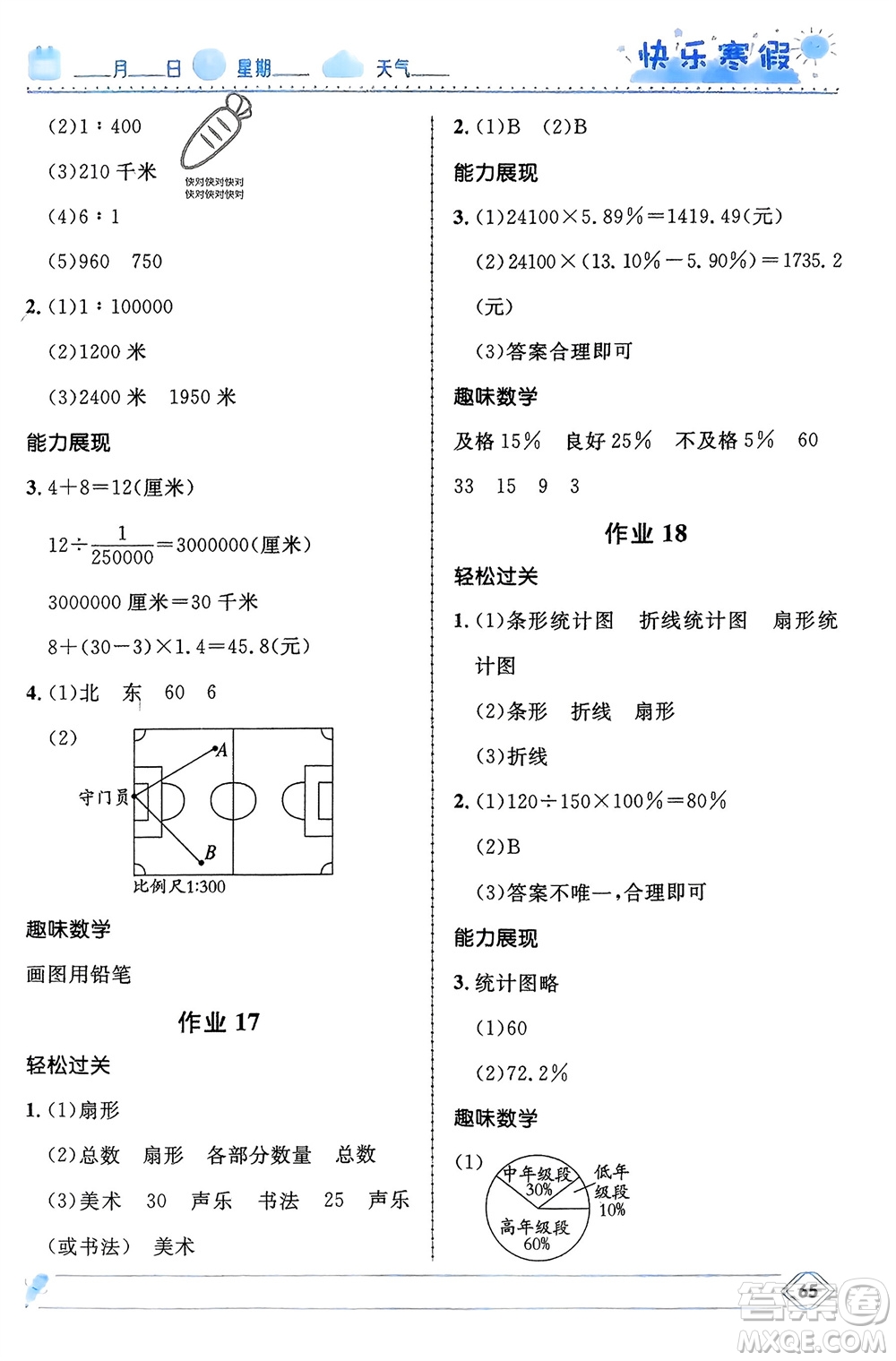 河北少年兒童出版社2024小學(xué)生快樂寒假六年級數(shù)學(xué)冀教版參考答案