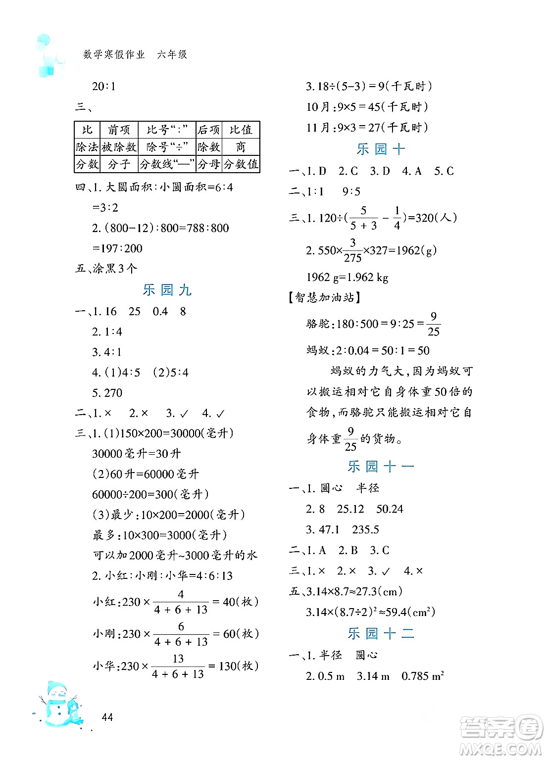 文心出版社2024寒假作業(yè)六年級數(shù)學(xué)通用版答案