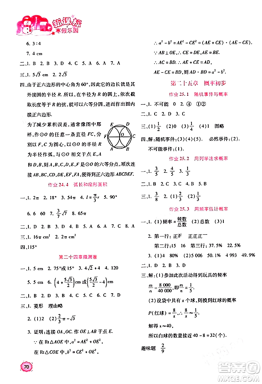 北京教育出版社2024新課標(biāo)寒假樂園九年級(jí)數(shù)學(xué)課標(biāo)版答案