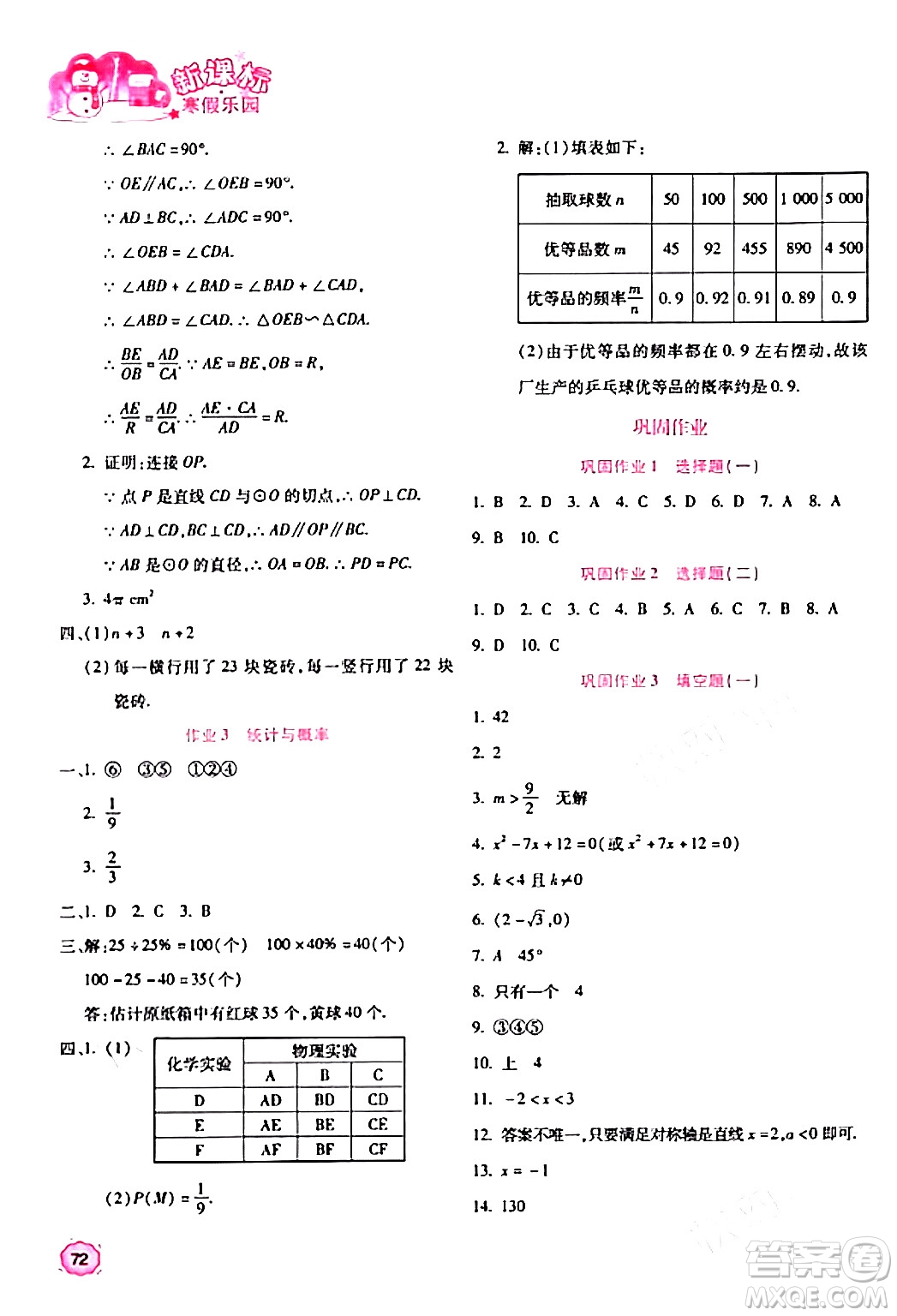 北京教育出版社2024新課標(biāo)寒假樂園九年級(jí)數(shù)學(xué)課標(biāo)版答案