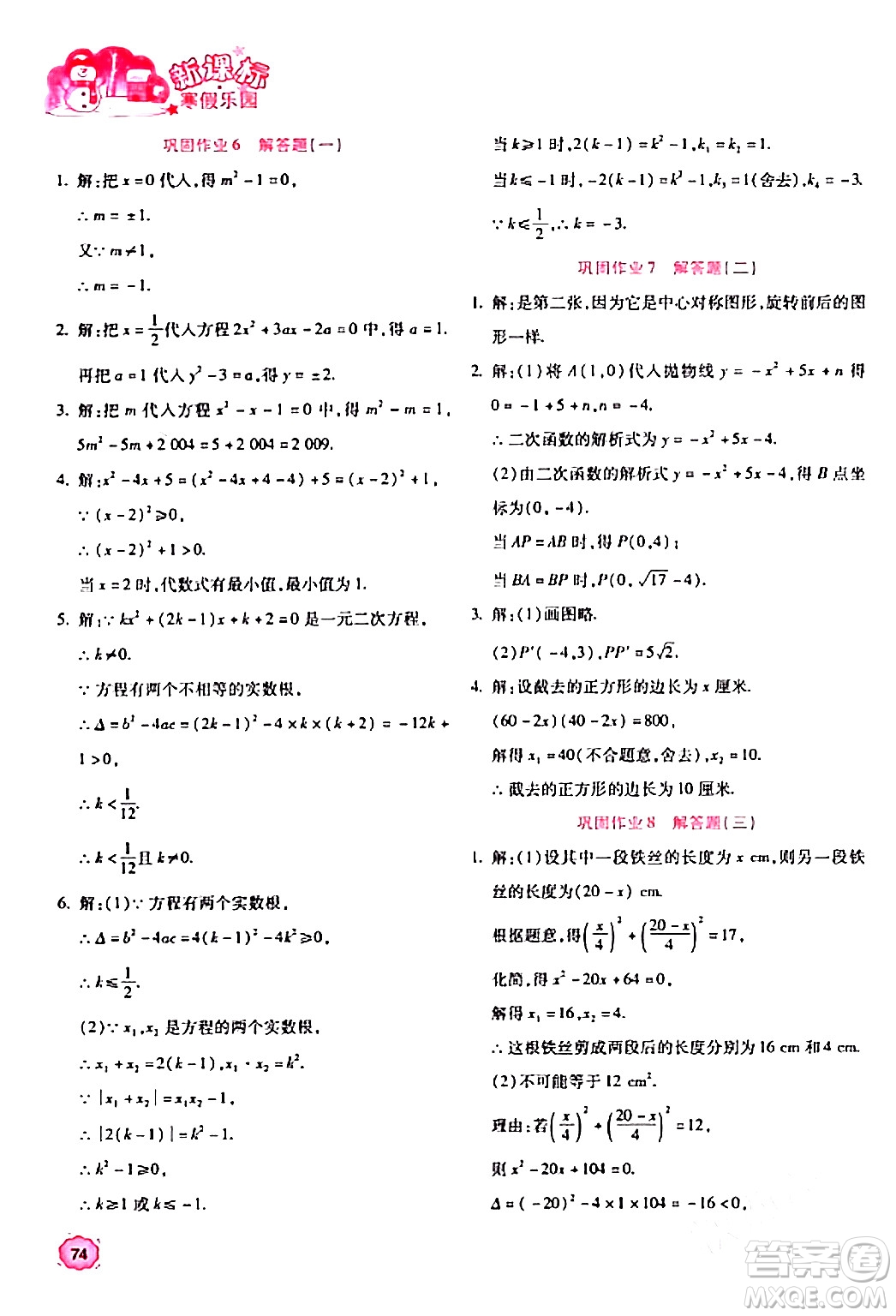 北京教育出版社2024新課標(biāo)寒假樂園九年級(jí)數(shù)學(xué)課標(biāo)版答案