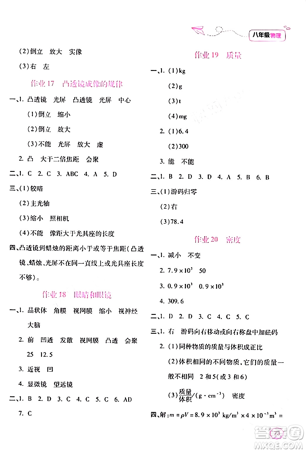 北京教育出版社2024新課標(biāo)寒假樂(lè)園八年級(jí)物理課標(biāo)版答案