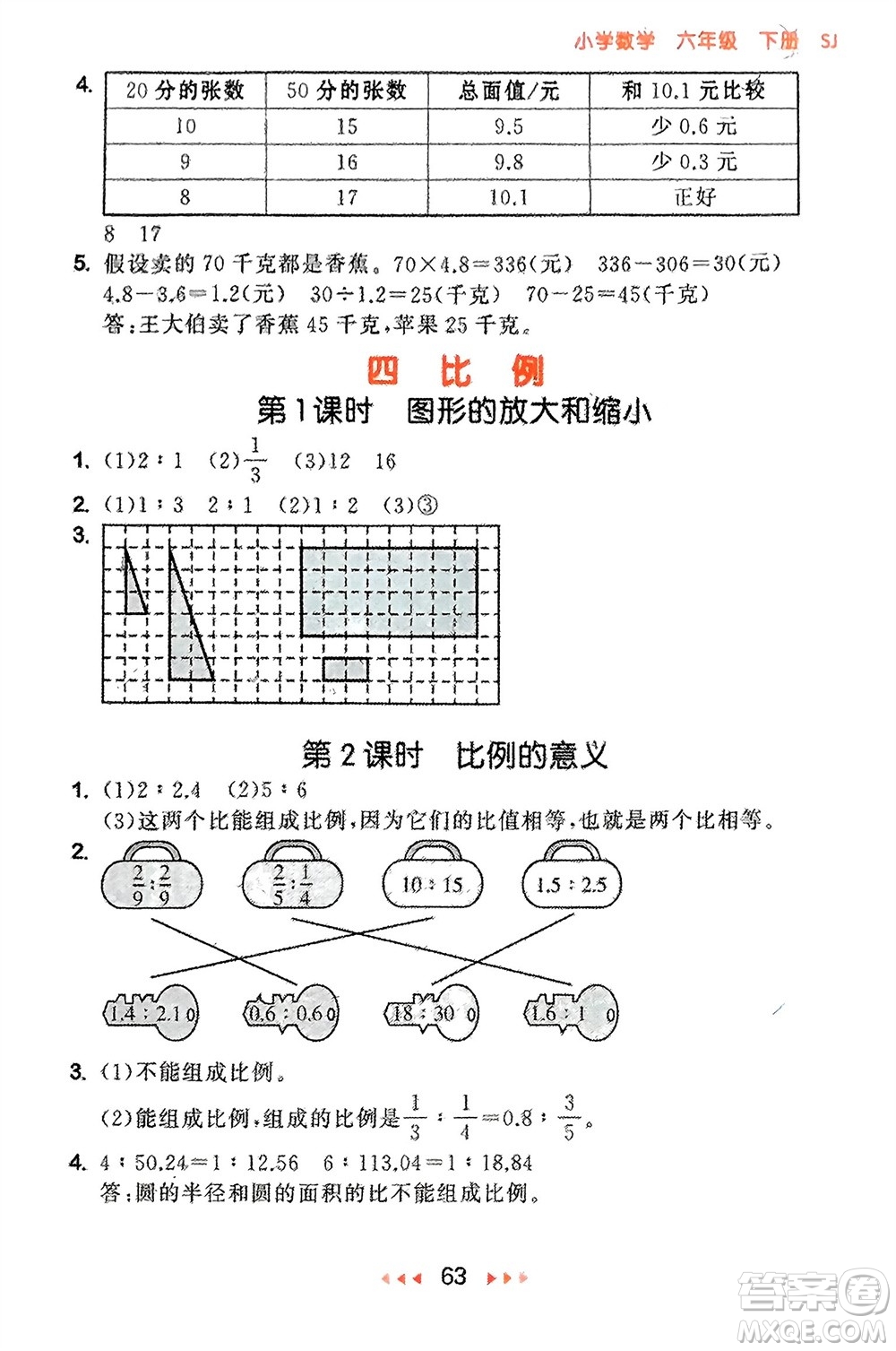 首都師范大學(xué)出版社2024年春53隨堂測(cè)六年級(jí)數(shù)學(xué)下冊(cè)蘇教版參考答案