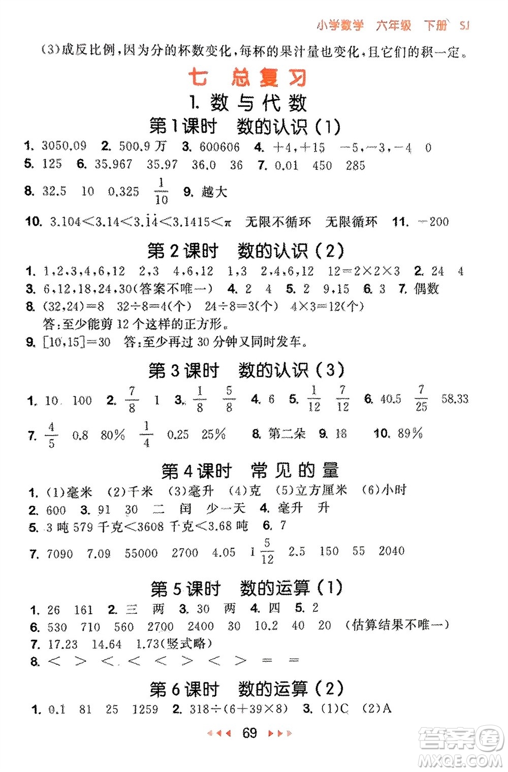 首都師范大學(xué)出版社2024年春53隨堂測(cè)六年級(jí)數(shù)學(xué)下冊(cè)蘇教版參考答案