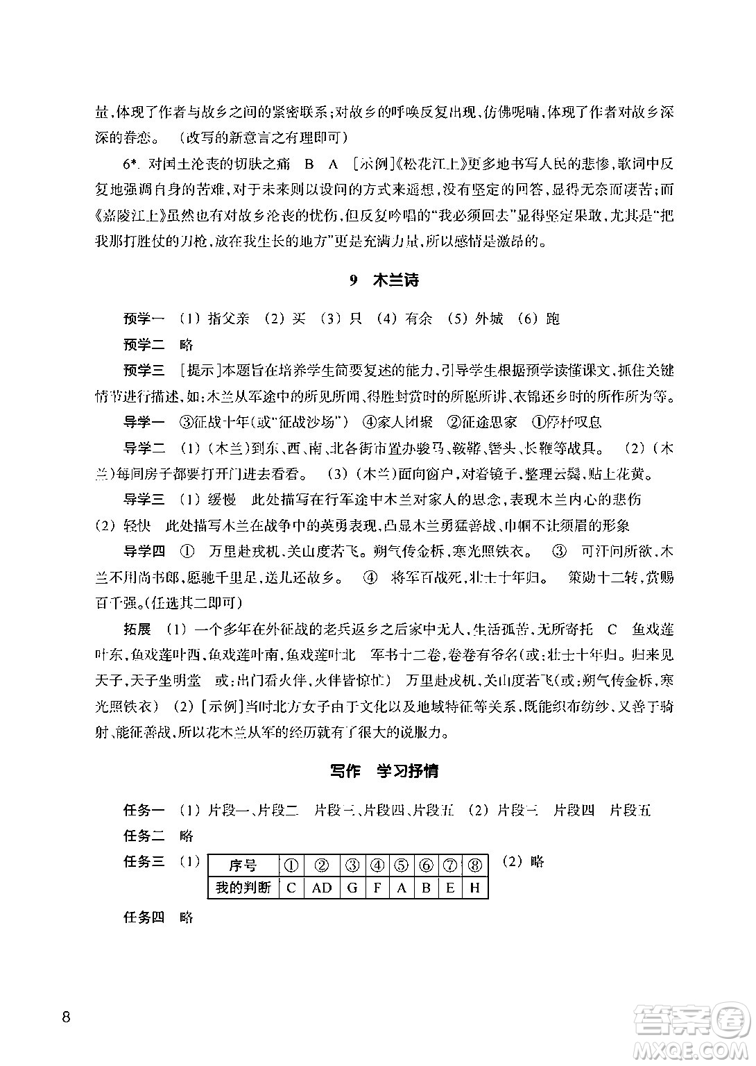 浙江教育出版社2024年春語(yǔ)文作業(yè)本七年級(jí)語(yǔ)文下冊(cè)人教版答案