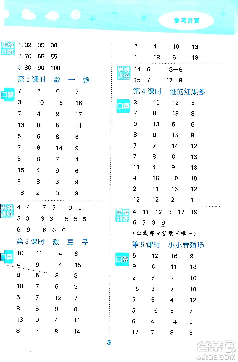 地質(zhì)出版社2024年春小學(xué)口算大通關(guān)一年級數(shù)學(xué)下冊北師大版答案