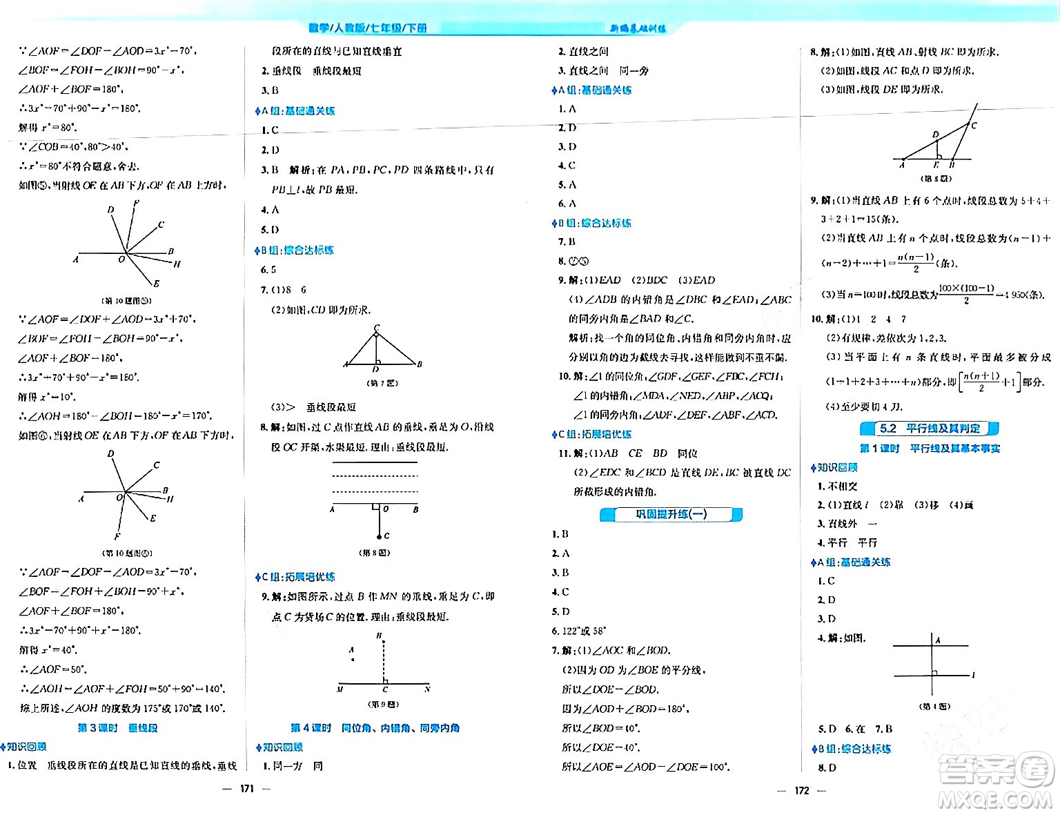 安徽教育出版社2024年春新編基礎(chǔ)訓(xùn)練七年級數(shù)學(xué)下冊人教版安徽專版答案